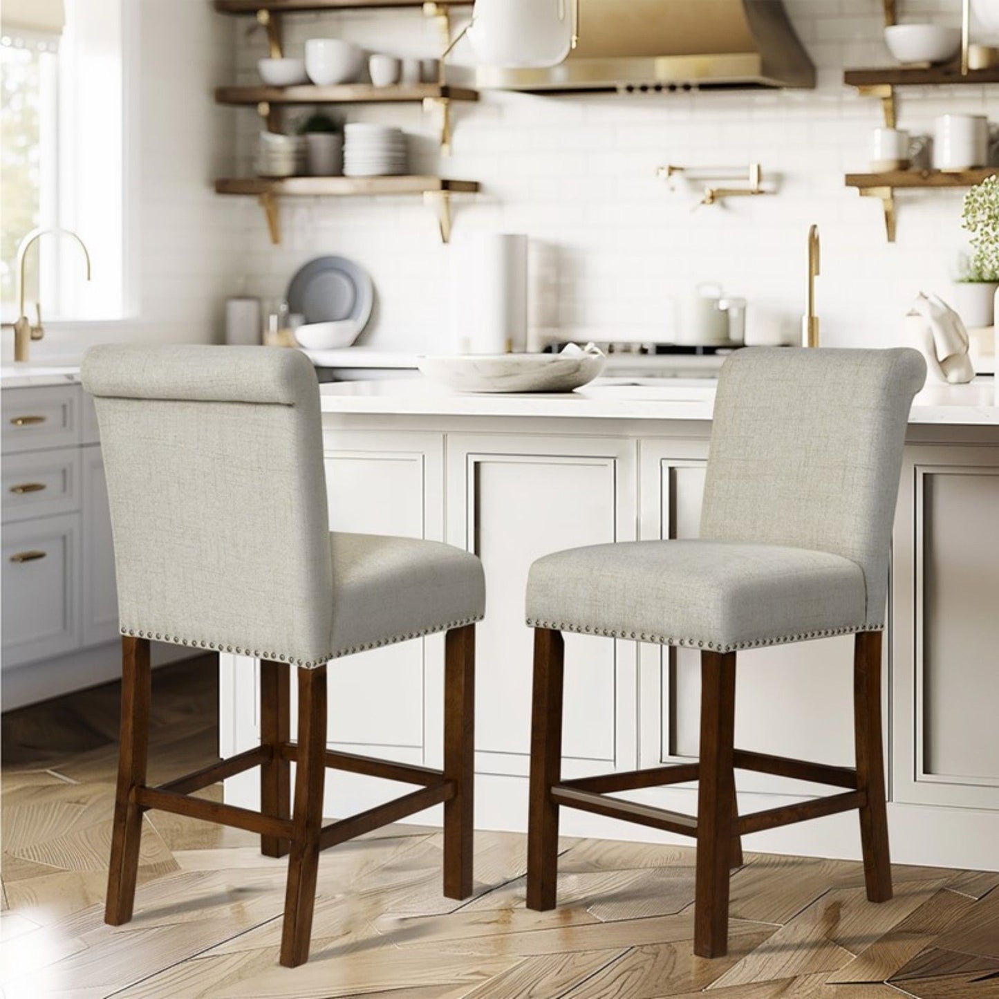 Upholstered Counter Stool With Nailhead Trim (Set of 2)