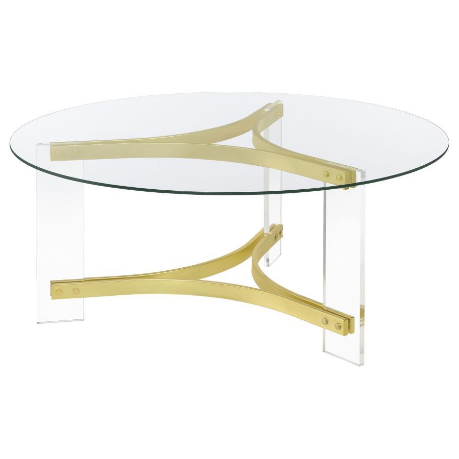 Janessa - Round Glass Top Acrylic Leg Coffee Table - Matte Brass