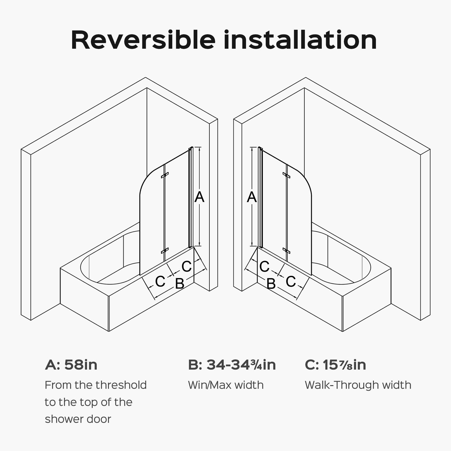 Frameless Folding Pivot Bathtub Door With Clear Tempered Glass