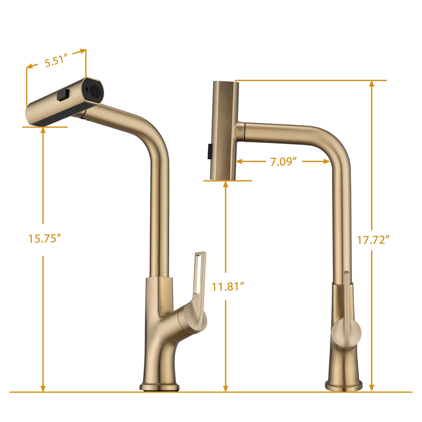 Kitchen Waterfall Faucet With Pull Down Sprayer, Single Handle, 360 Degree Rotating