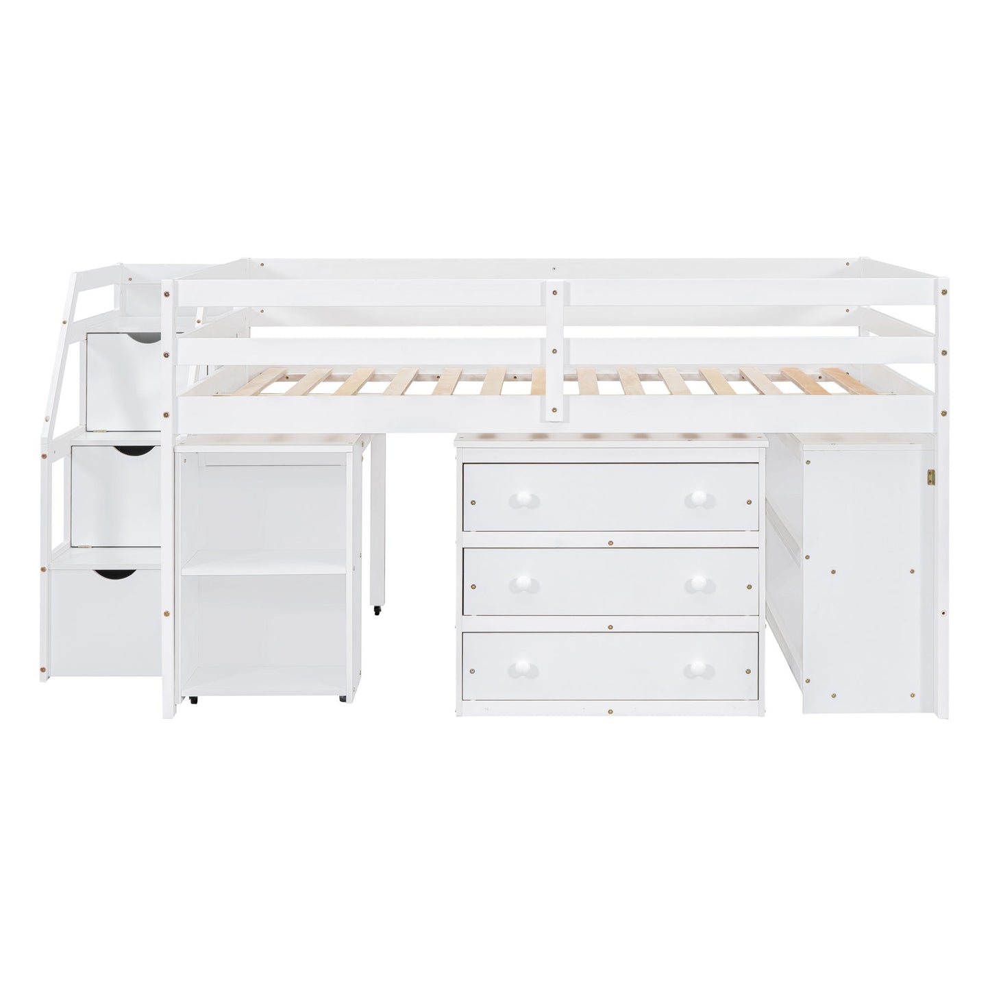 Loft Bed With Retractable Writing Desk And 3 Drawers With Storage Stairs And Shelves