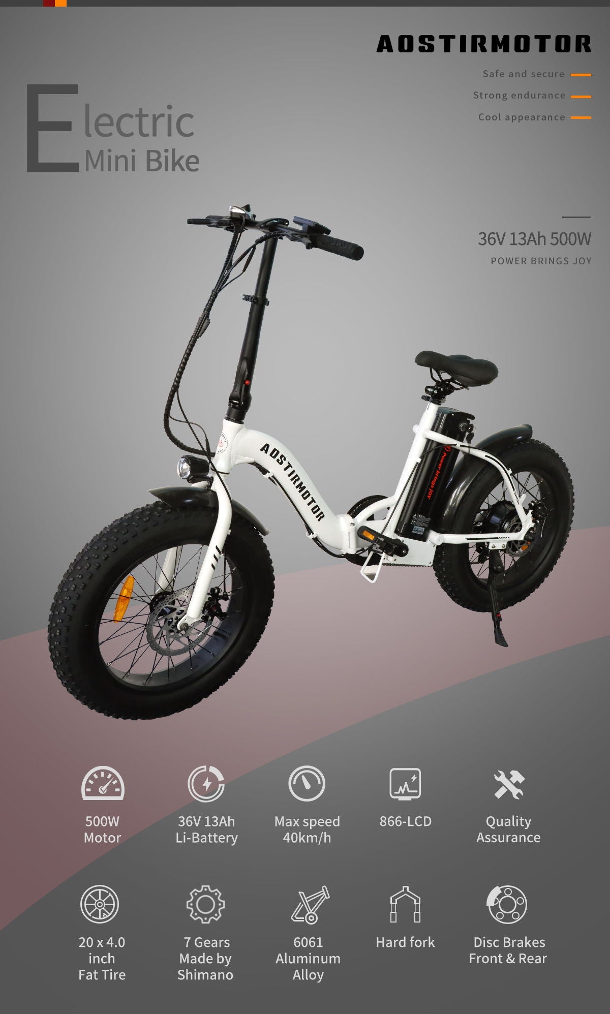 G20 Folding Electric Bike Ebike Bicycle 500W Motor 20" Fat Tire With 36V / 13Ah Li - Battery New Model - White