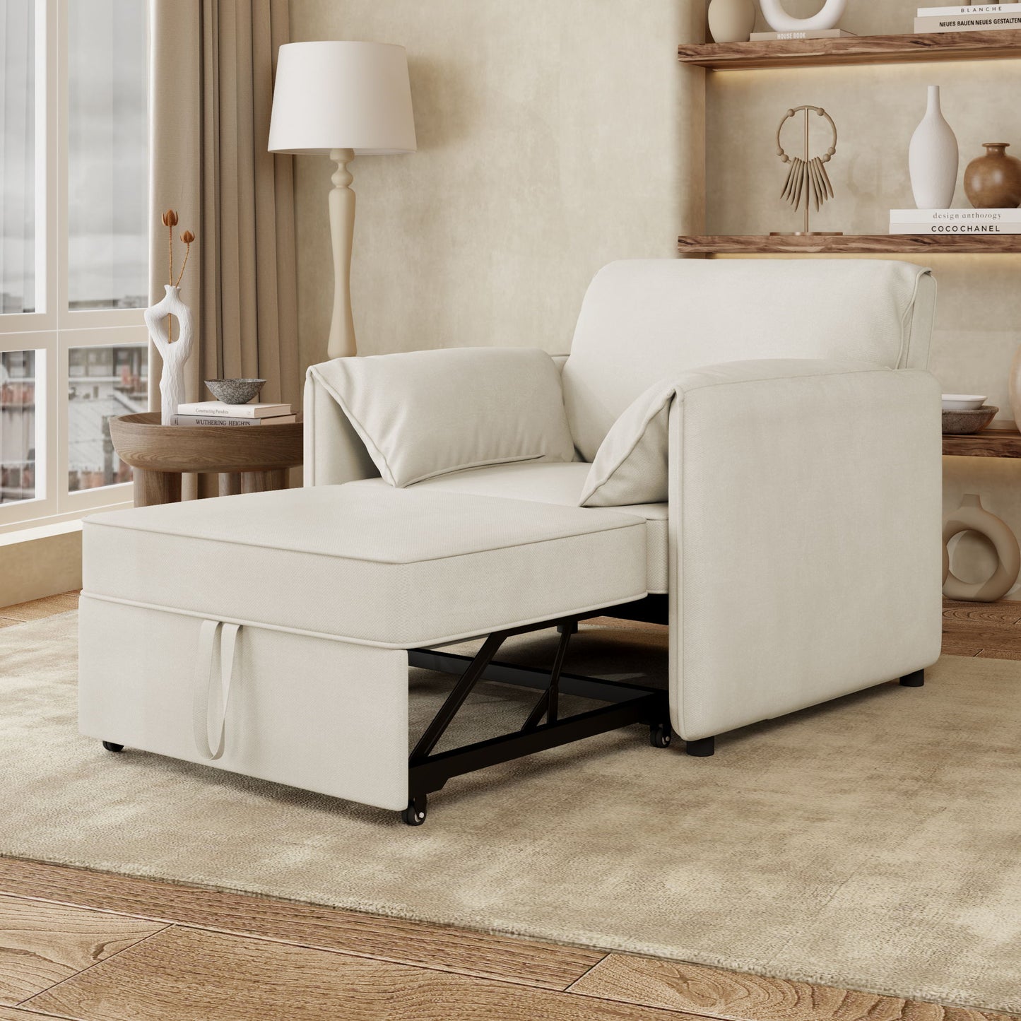 Convertible Pull Out Sofa Bed, 3 In 1 Convertible Sleeper Chair Adjustable Backrest With Thicked Cushions