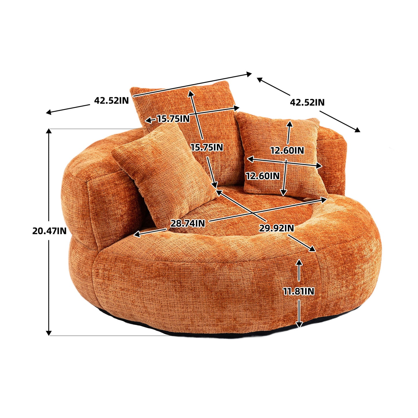Lazy Sofa High Back Bean Bag Chair Couch With 3 Pillows