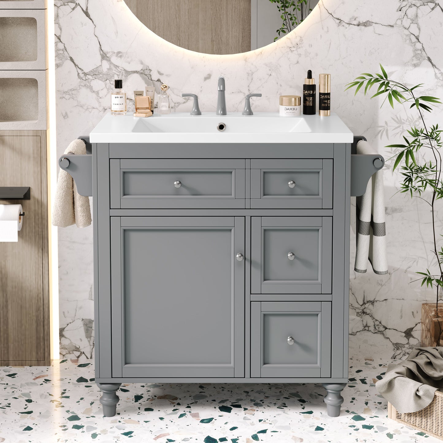 Bathroom Vanity With Top Sink, Storage Cabinet With 2 Drawers And A Tip-Out Drawer