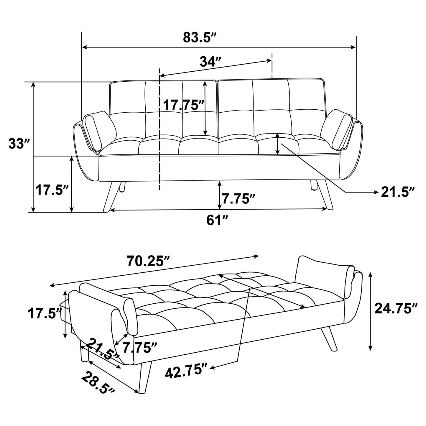 Caufield - Tufted Convertible Sofa Bed Upholstered - Gray