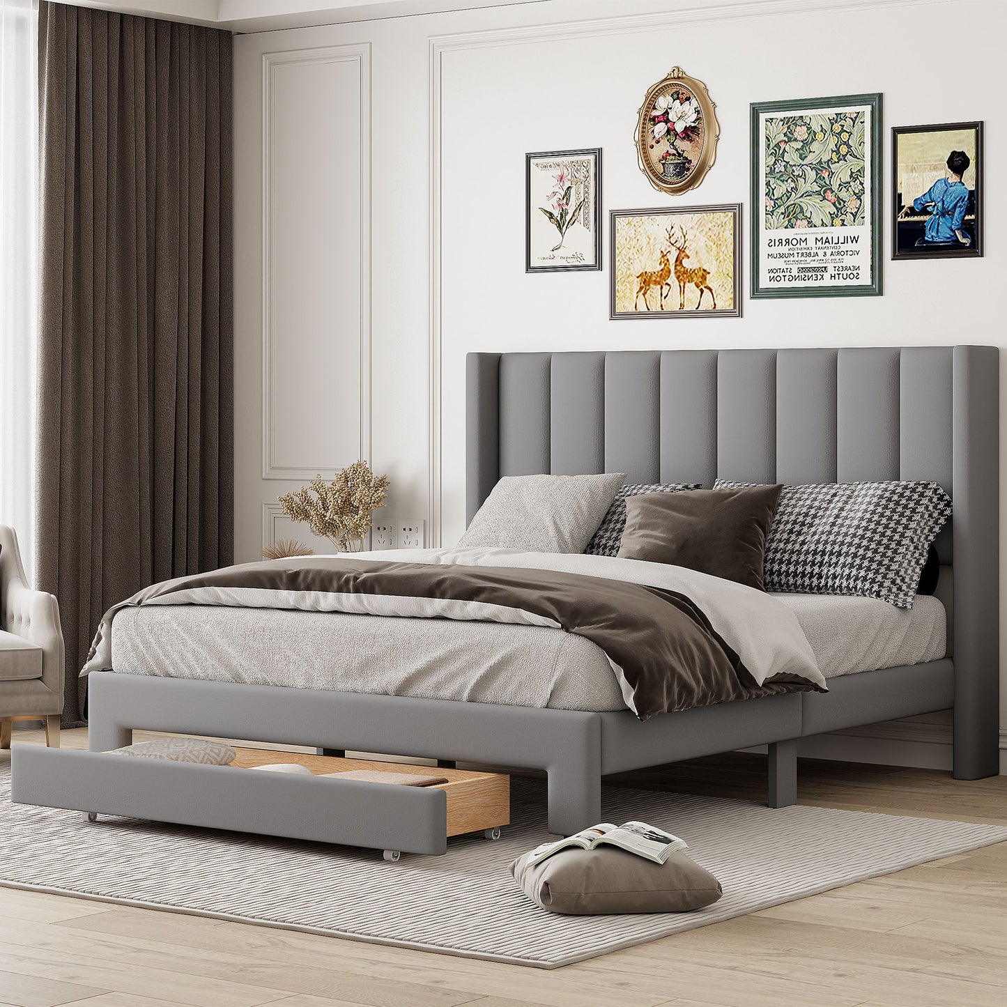 Storage Elegant Upholstered Platform Bed With Drawer