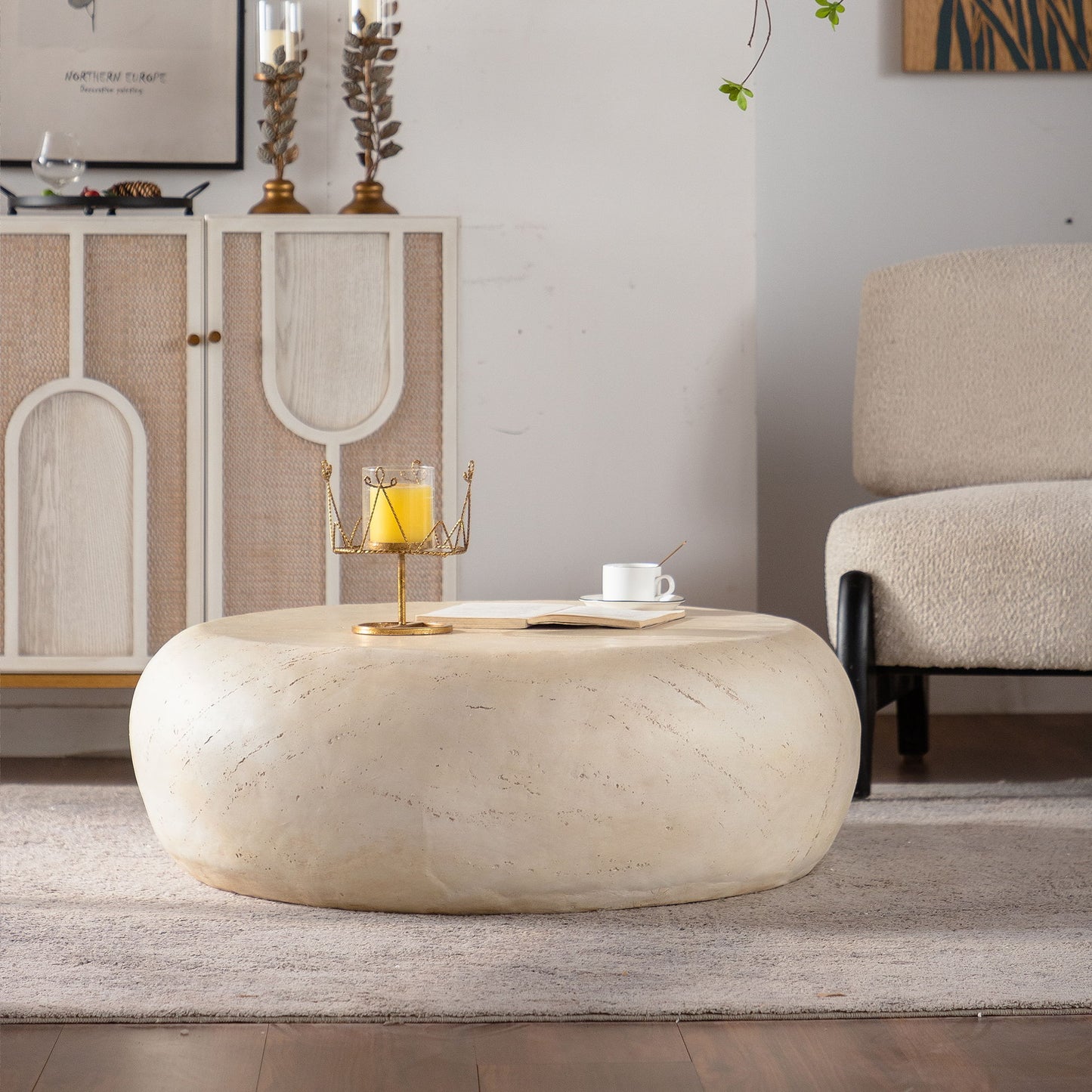 Round Coffee Table With Smooth Texture For Living Room - Light Beige