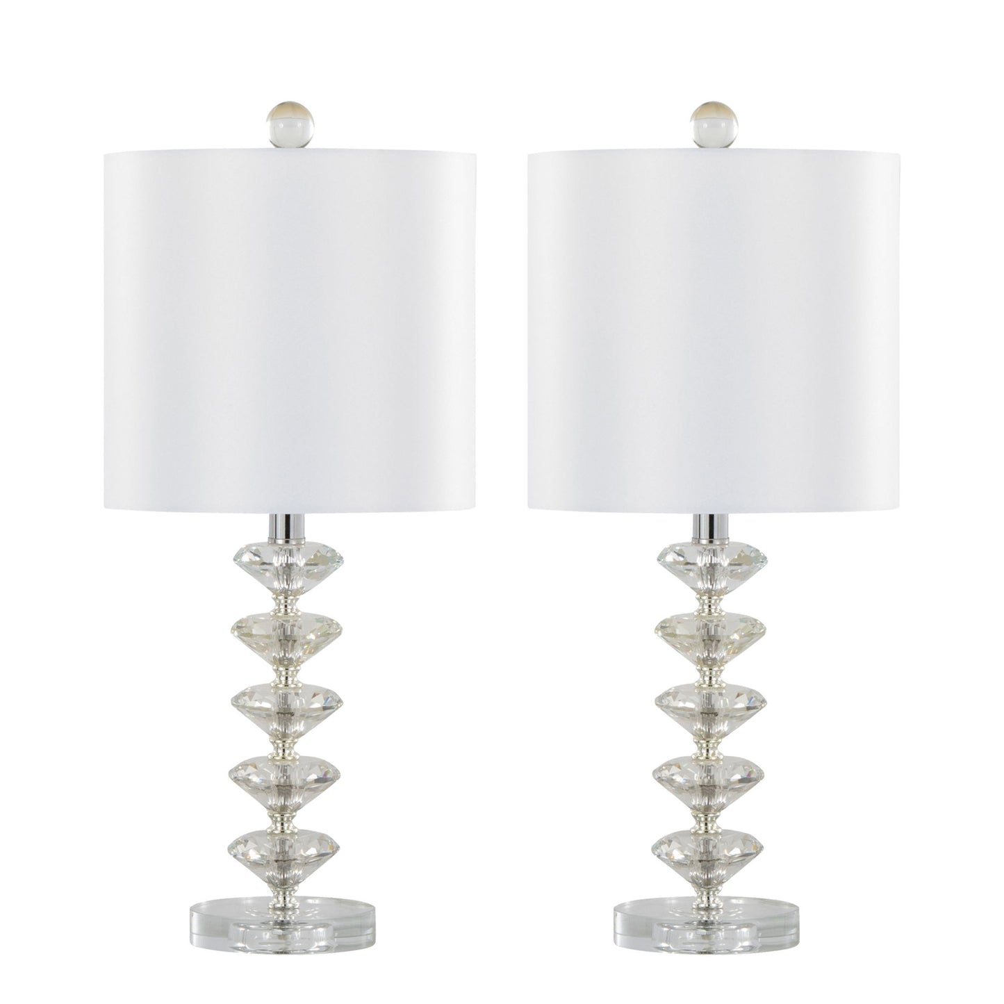 Diamond - Stacked Contemporary Crystal Table Lamp (Set of 2) - Clear / Off White / Chrome