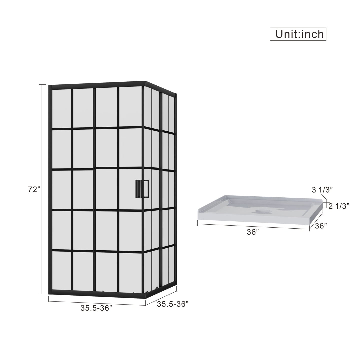 Corner Shower Enclosure Double Sliding Door & Shower Base - Matte Black