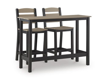 Moondance - Outdoor Counter Table And 2 Barstools (Set of 3) - Black / Beige