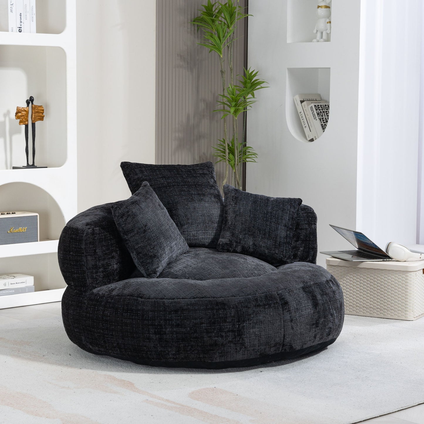Lazy Sofa High Back Bean Bag Chair Couch With 3 Pillows