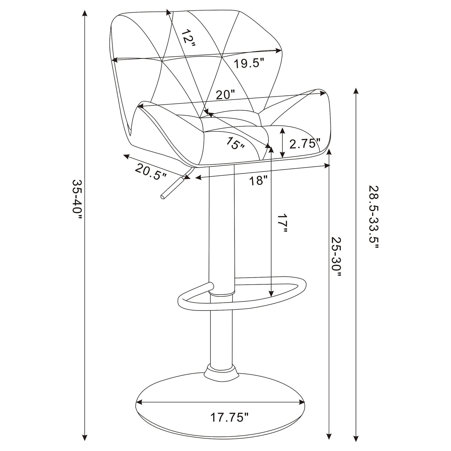 Adjustable Bar Stool With Height-Adjustable Base (Set of 2)