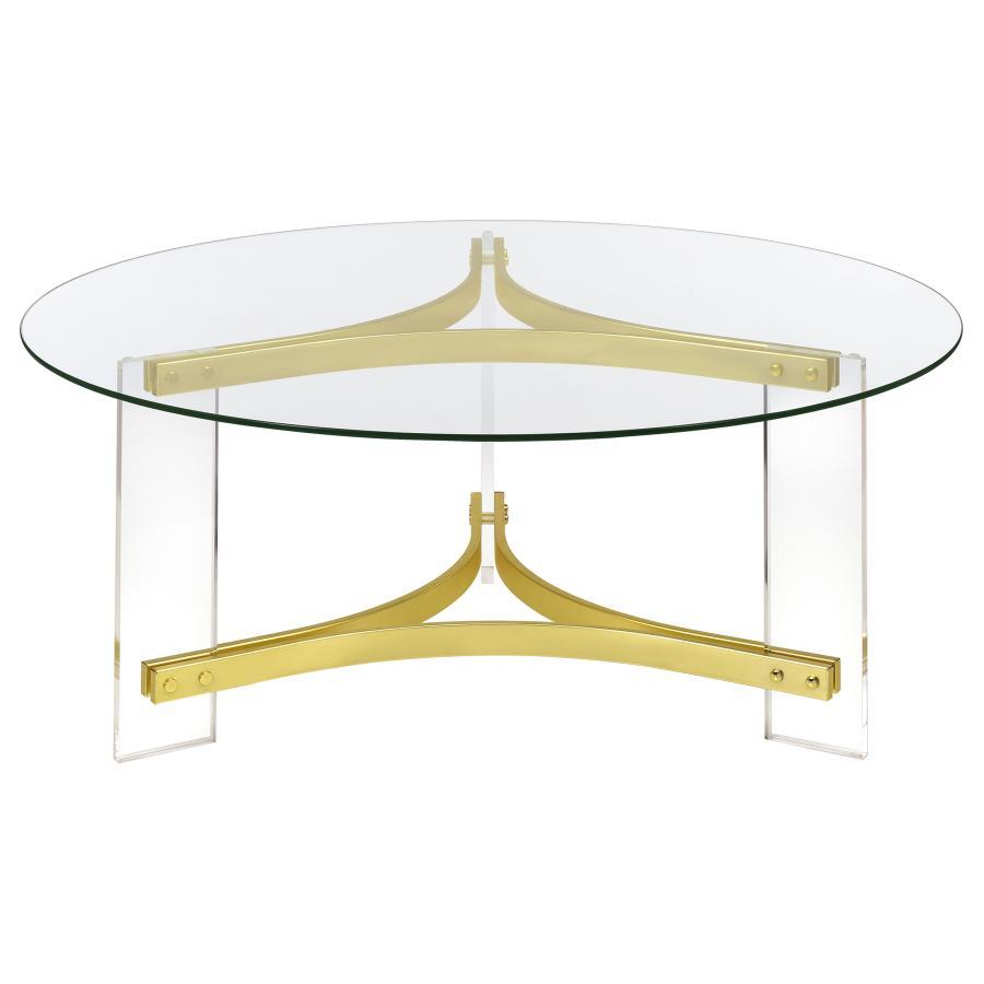 Janessa - Round Glass Top Acrylic Leg Coffee Table - Matte Brass