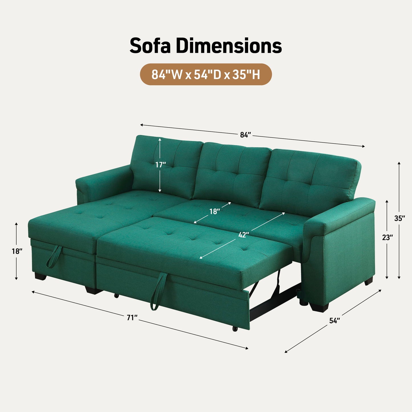 Lucca - Linen Reversible Sleeper Sectional Sofa With Storage Chaise