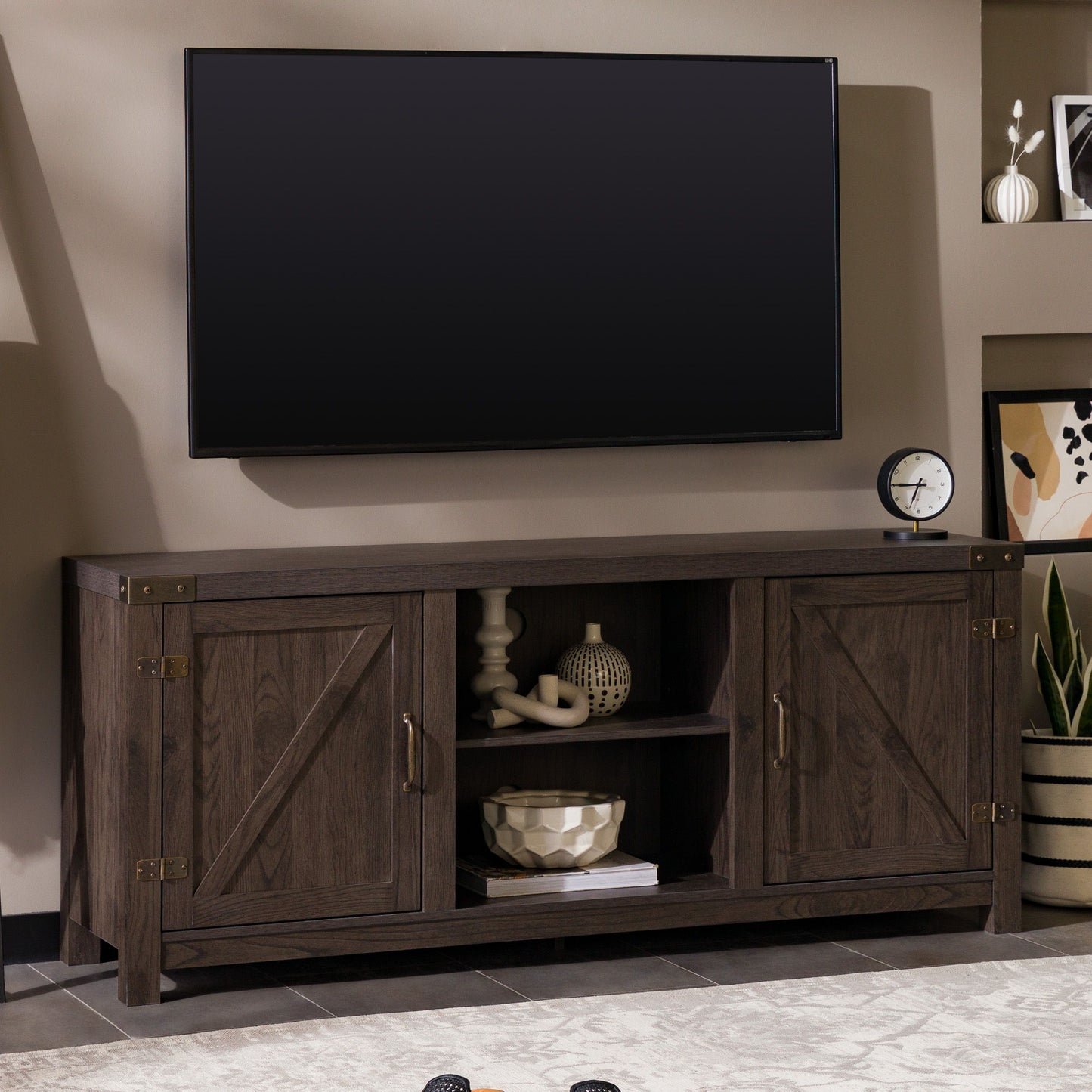 Modern Farmhouse Barn Door 3 Shelf TV Stand For TVs Up To 65β