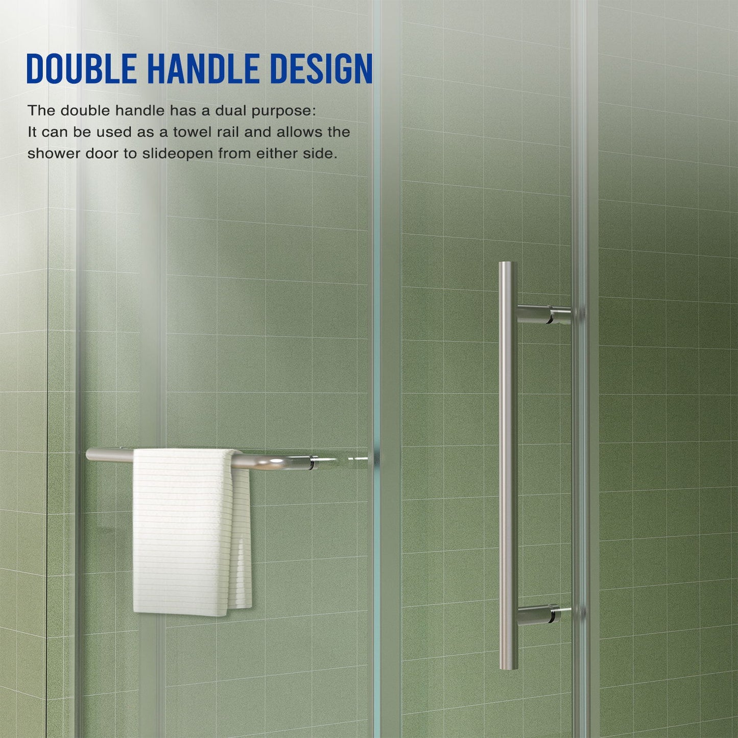 Frameless Shower Door, Sliding Shower Door, Premium 5 / 16" (8 Mm) Thick Tempered Glass Shower Enclosure With Towel Bar, Double Side Easy Clean Coat, Finished With Buffer