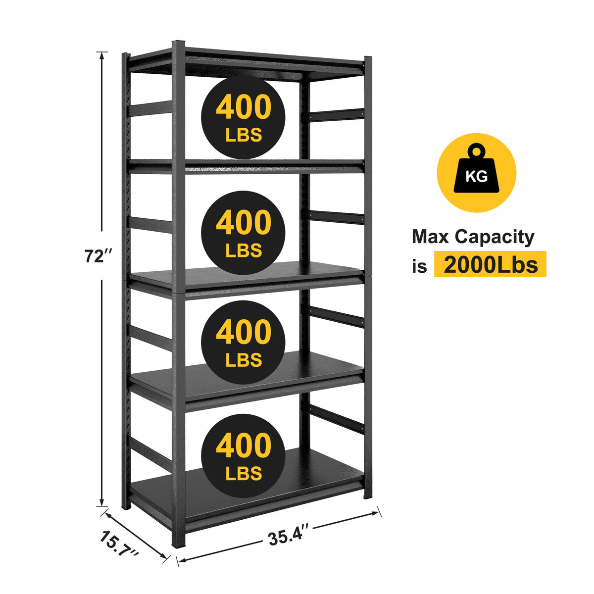 Storage Shelves 5 Tier Heavy Duty Metal Adjustable Shelving Units And Storage Rack Kitchen Garage Shelf - Black