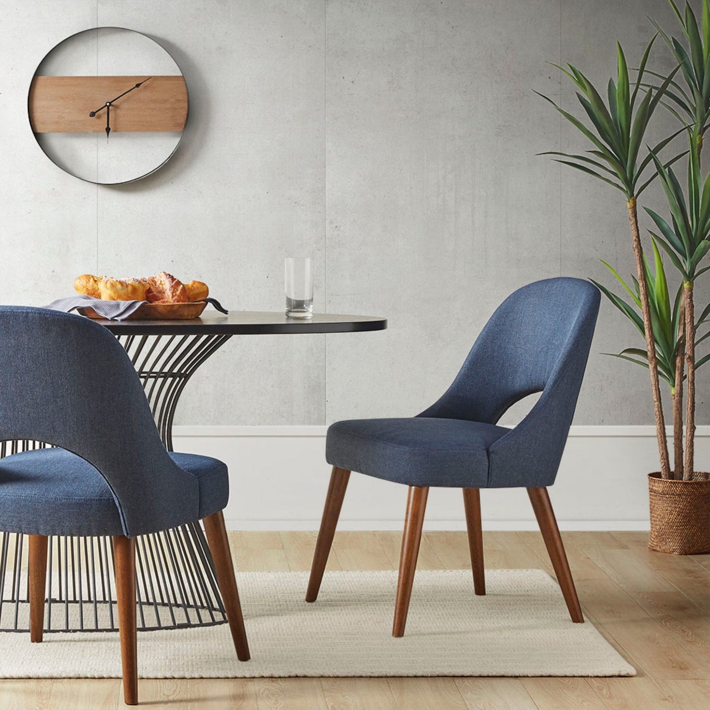 Dining Side Chair Upholstered Textured Fabric (Set of 2) - Navy