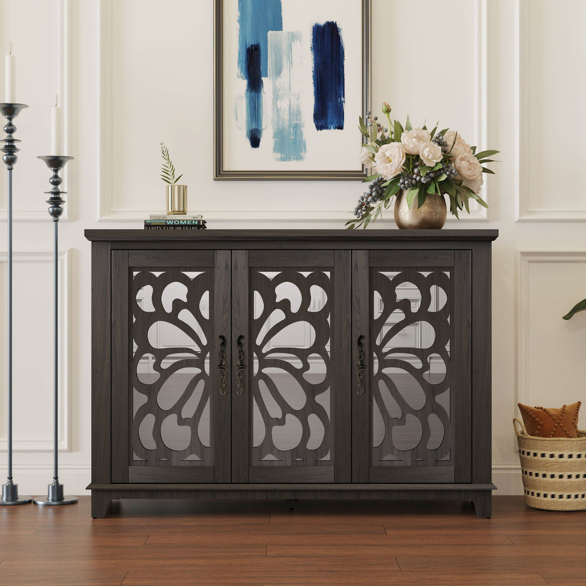 3 Door Mirrored Sideboard Cabinet With Adjustable Shelves