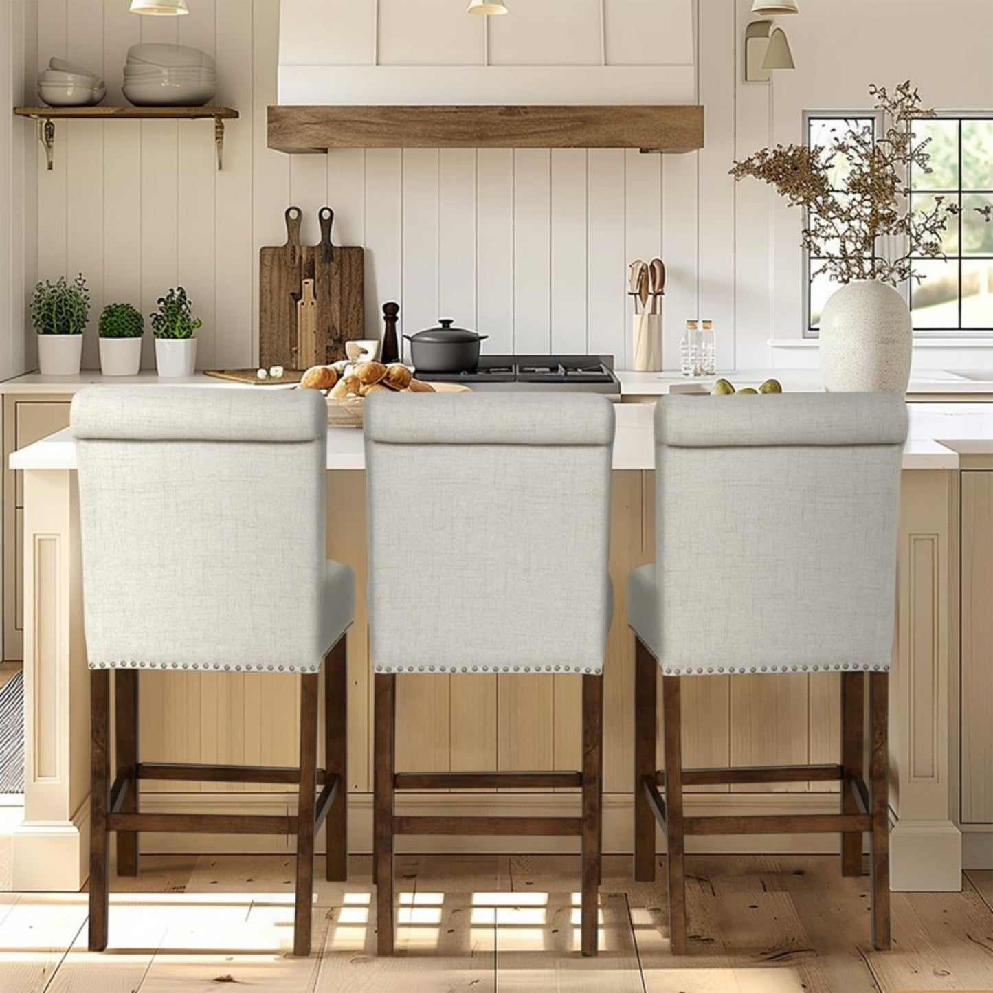 Upholstered Counter Stool With Nailhead Trim (Set of 2)