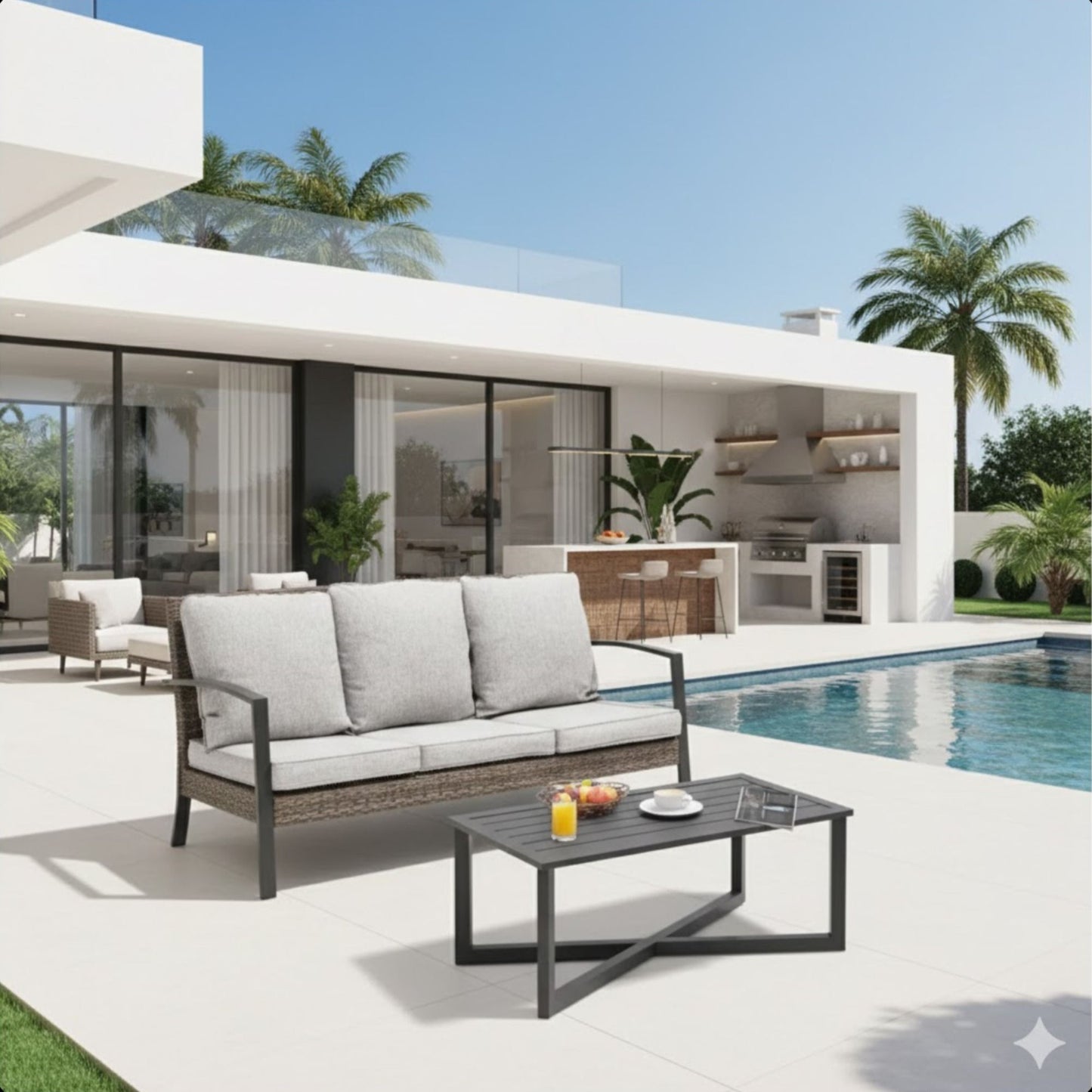 2 Piece Patio Set With Cushions & Coffee Table