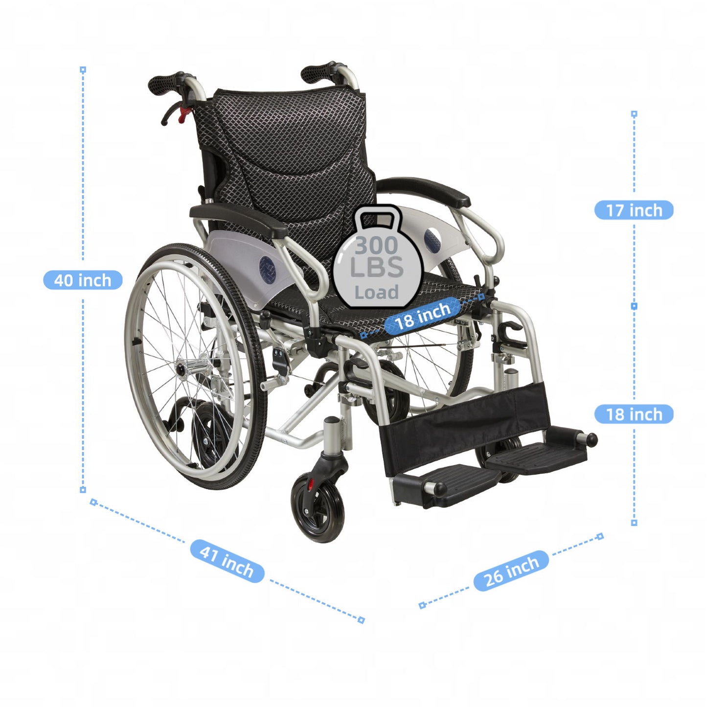 Innovative 6 Wheel Transport Wheelchair Lightweight Foldable Design With Dual Brakes Breathable Seat Anti Backflip Safety Perfect - Black / Silver