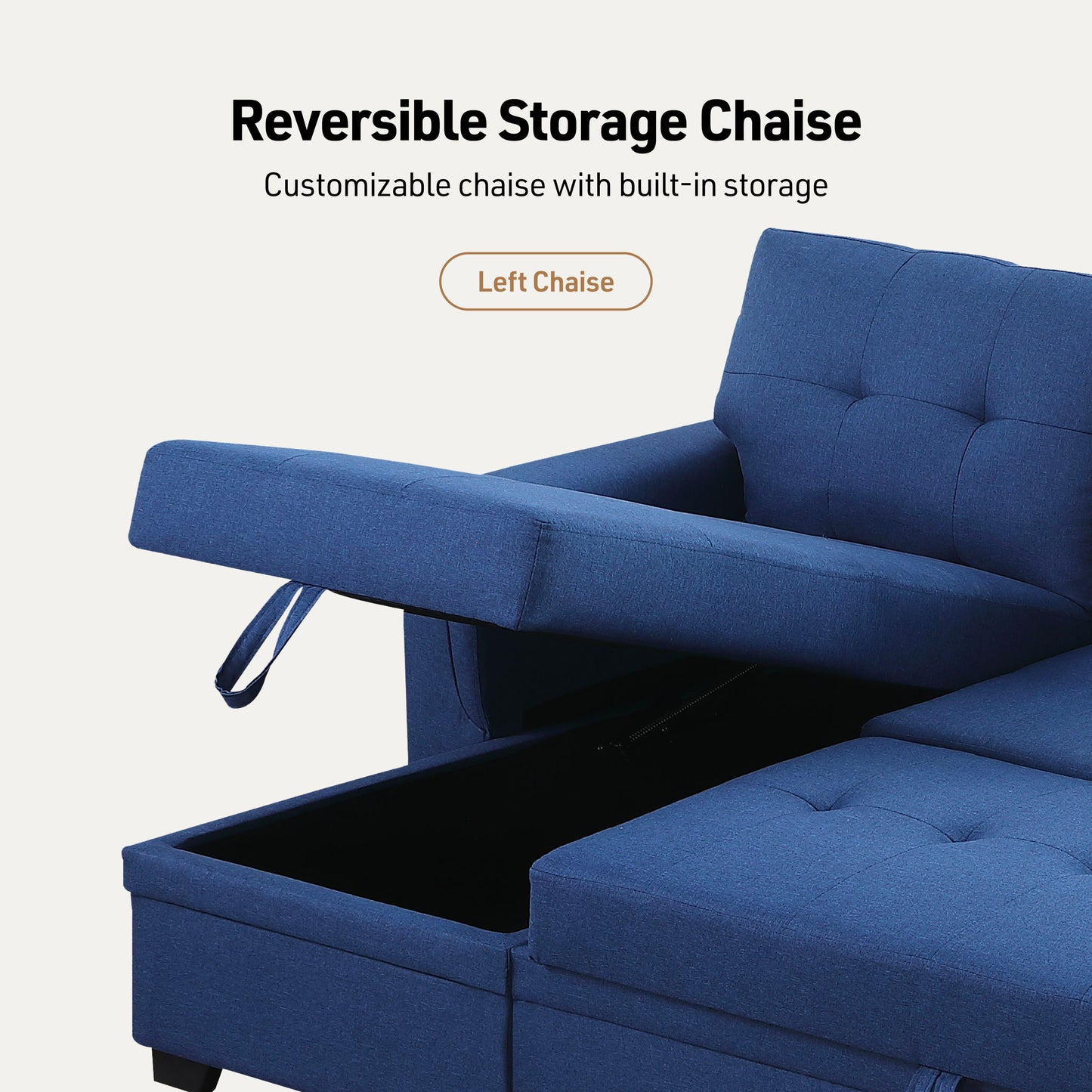 Lucca - Linen Reversible Sleeper Sectional Sofa With Storage Chaise