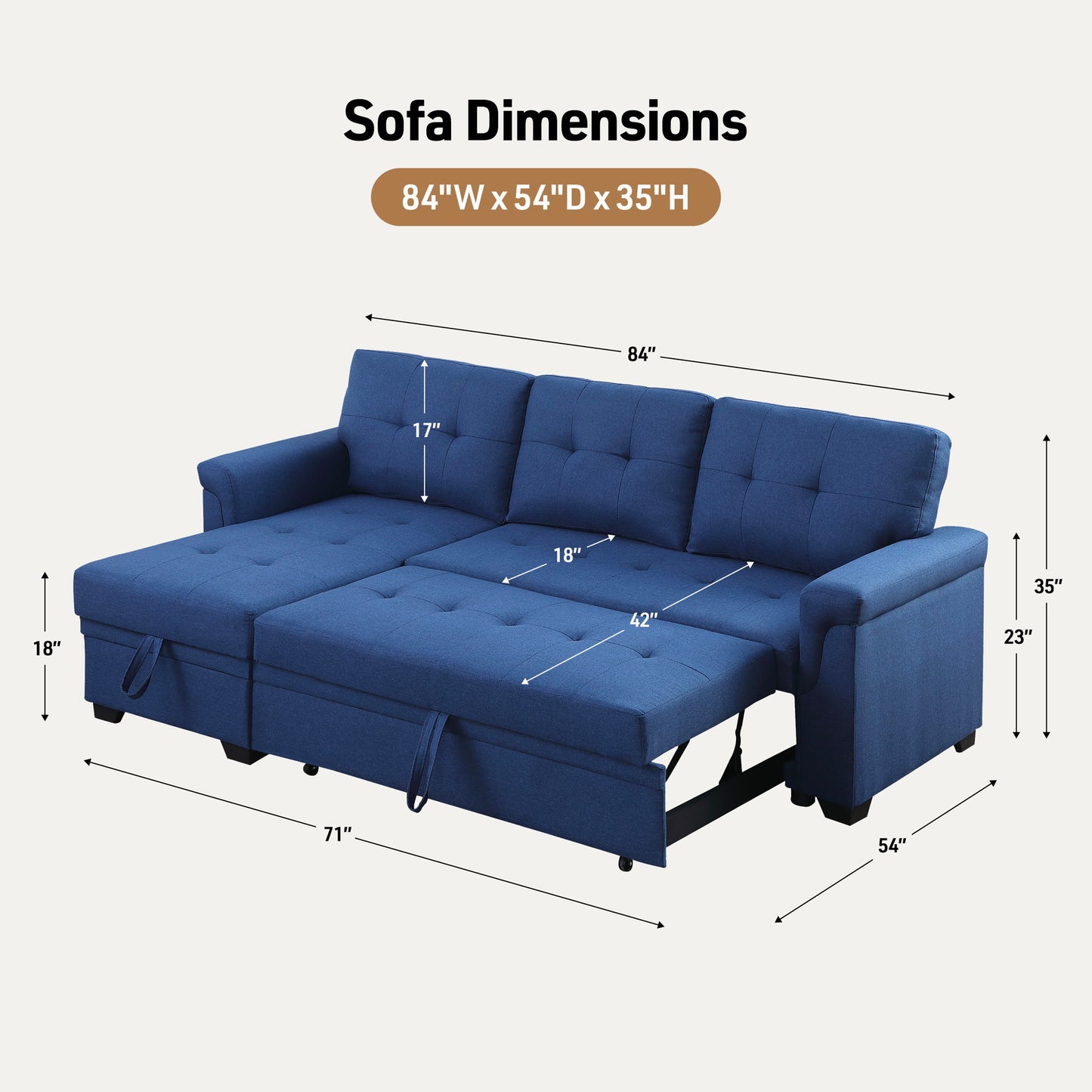 Lucca - Linen Reversible Sleeper Sectional Sofa With Storage Chaise