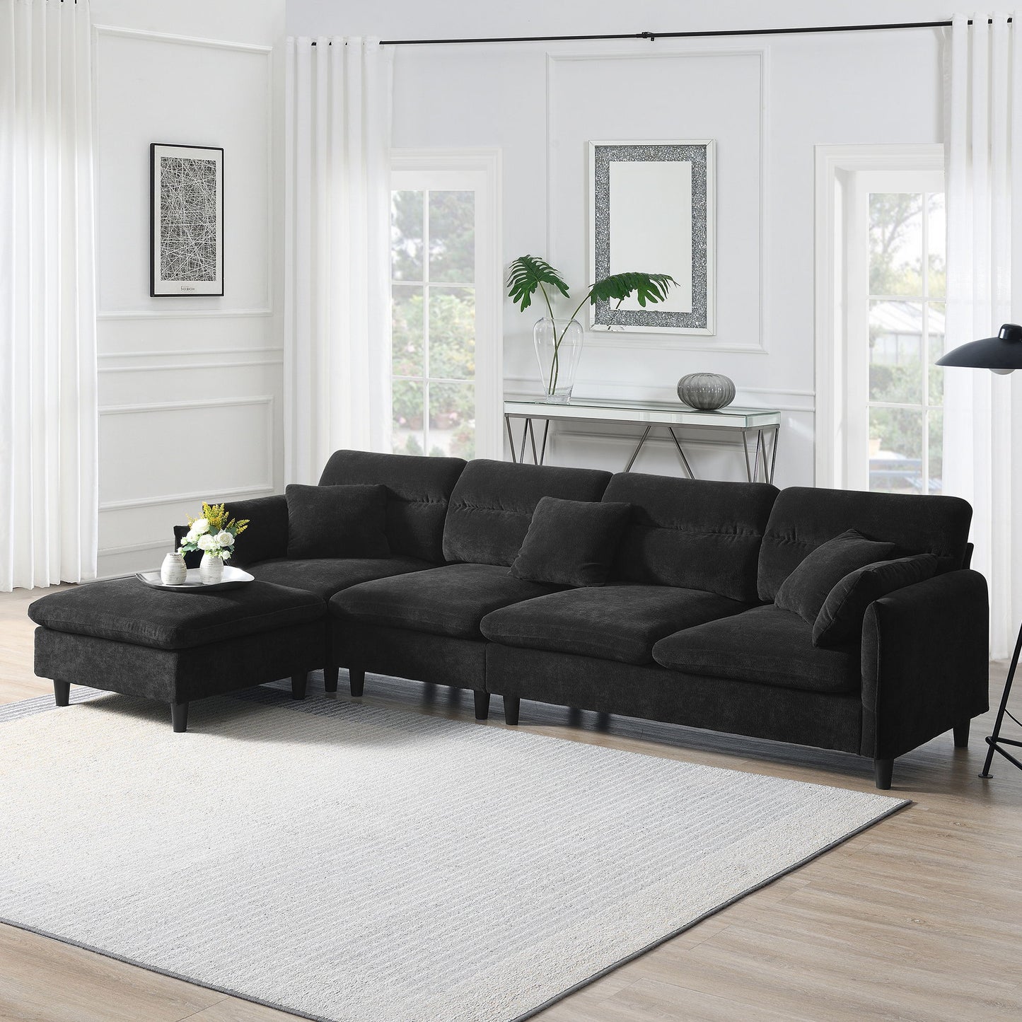 Modern Convertible Sectional Sofa L Shaped Reversible Couch Set With Free Pillows 5 Seat Cloud With Ottoman