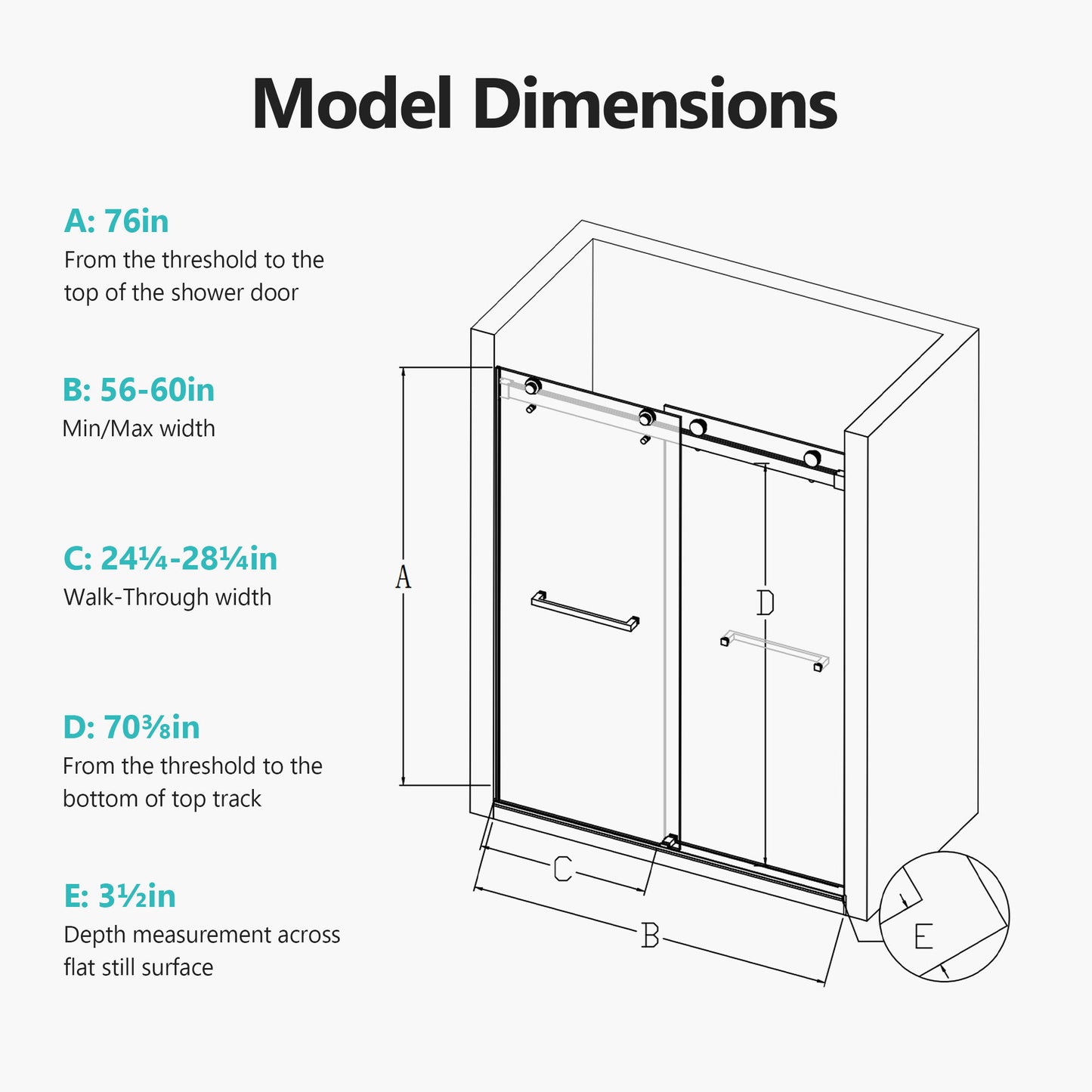 Frameless Double Sliding Soft-Close Shower Door In Matte, 3 / 8" (10Mm) Thick SGCC Tempered Glass Door - Black