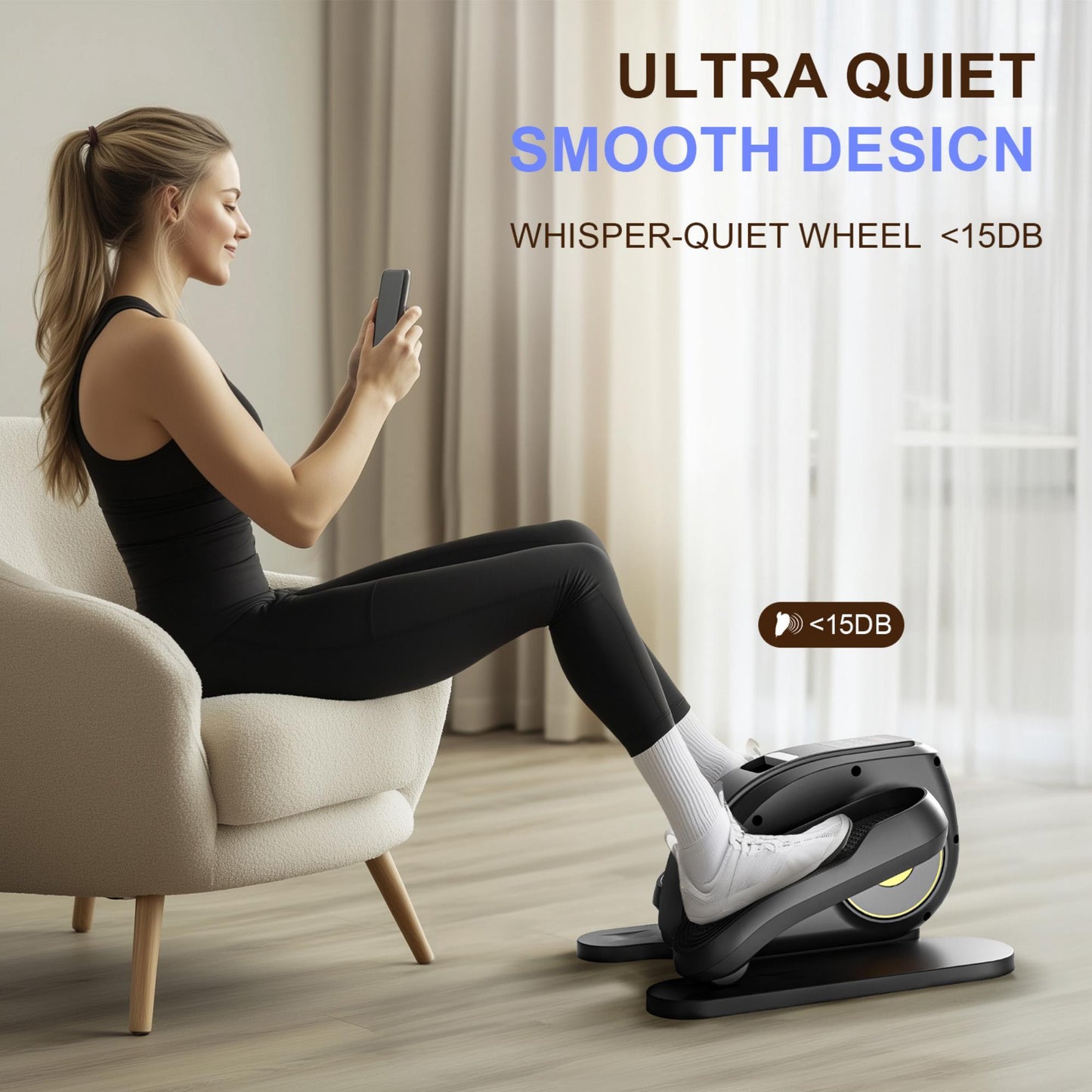 Under Desk Elliptical Machine, Quiet & Portable Electric Seated Pedal Exerciser With Remote Control & Adjustable Speeds - Black