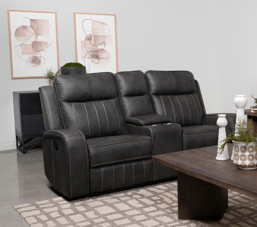 Raelynn - Upholstered Track Arm Motion Loveseat - Gray