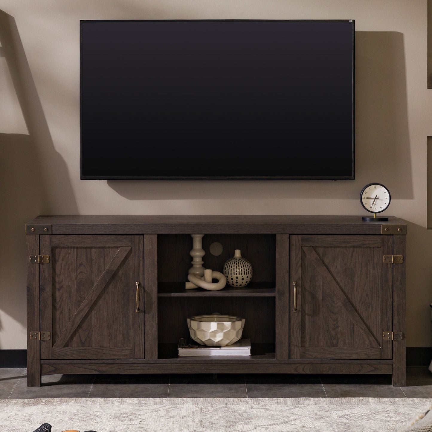 Modern Farmhouse Barn Door 3 Shelf TV Stand For TVs Up To 65β