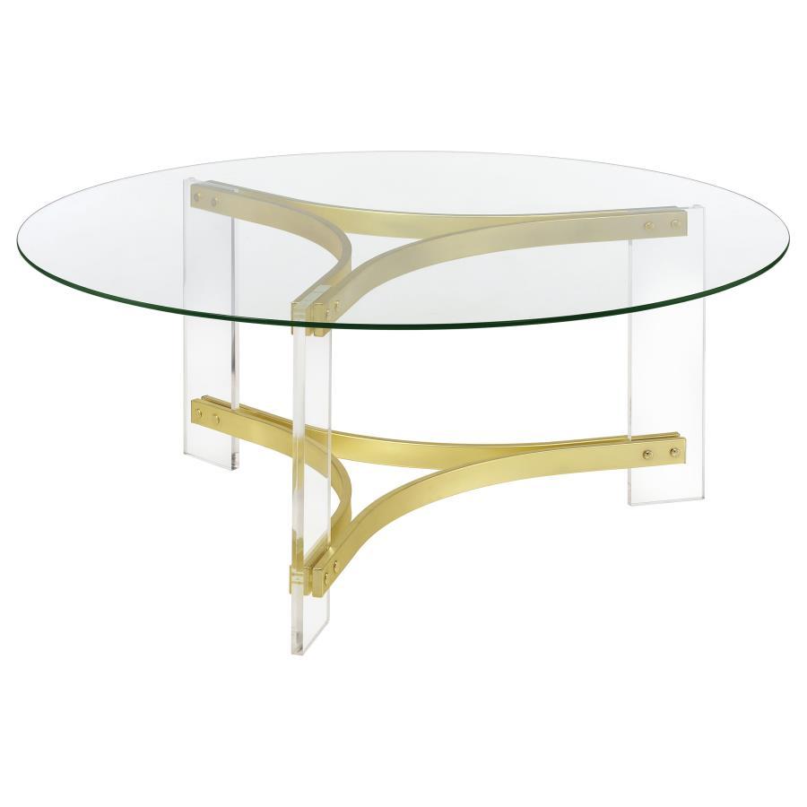 Janessa - Round Glass Top Acrylic Leg Coffee Table - Matte Brass
