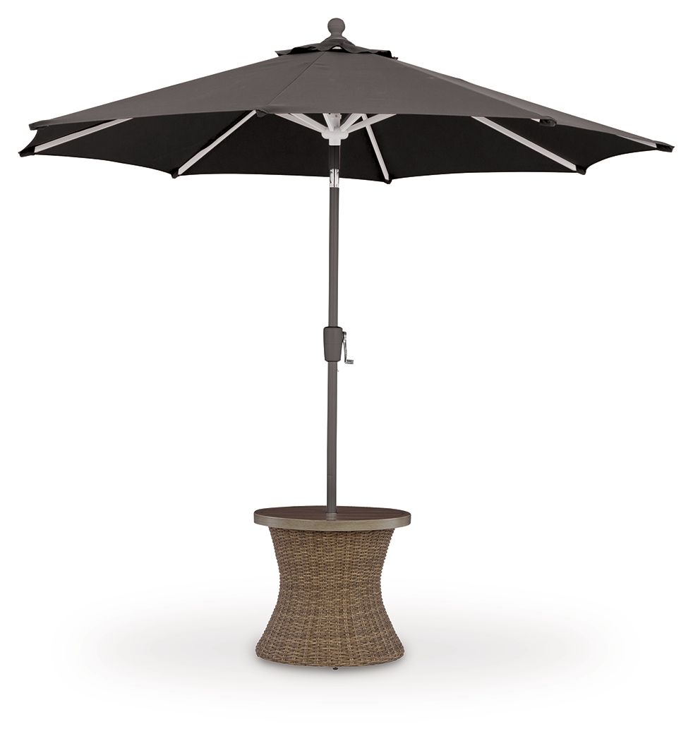 Revare Beach - Round End Table With Umbrella Option - Beige