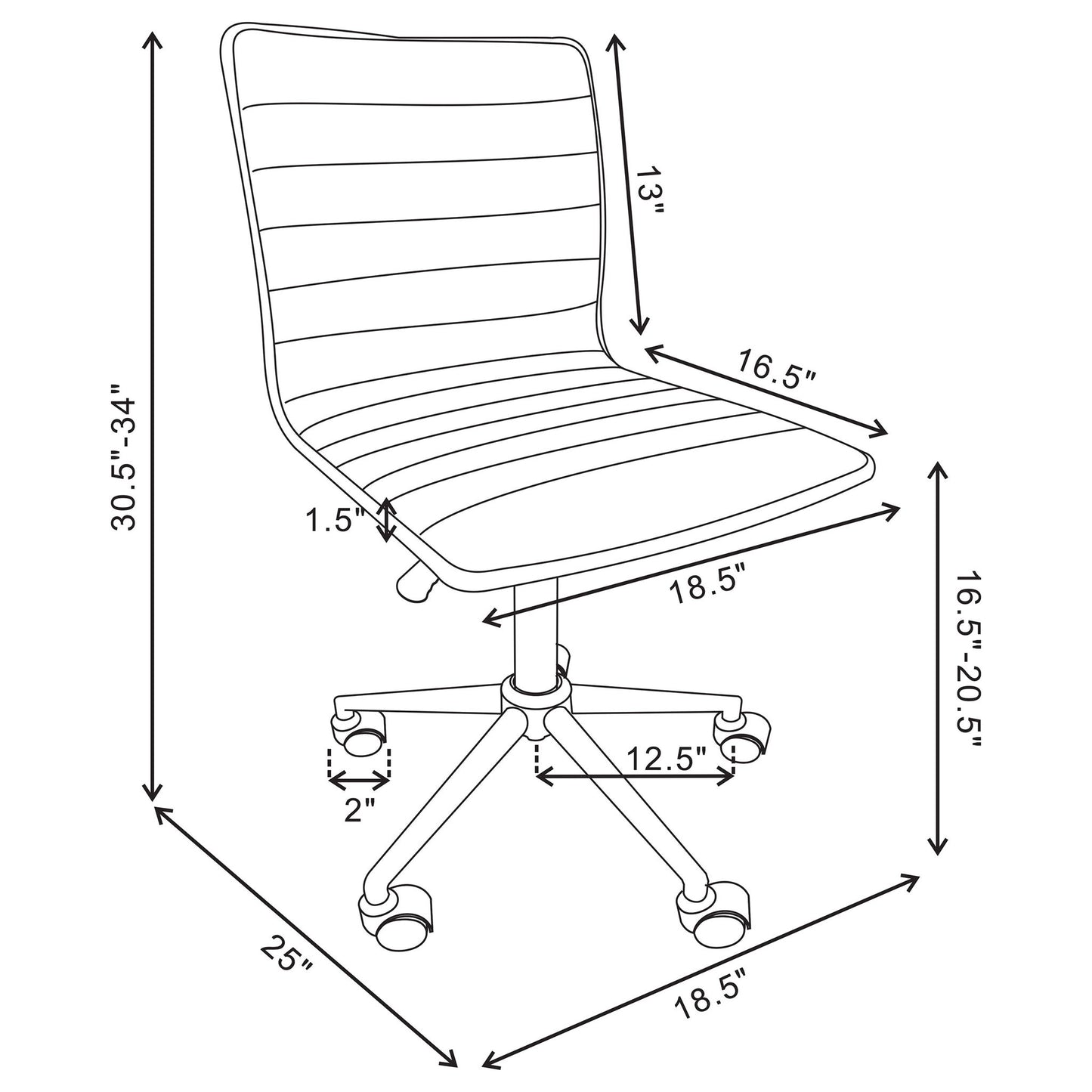 Armless Office Chair, Adjustable Height