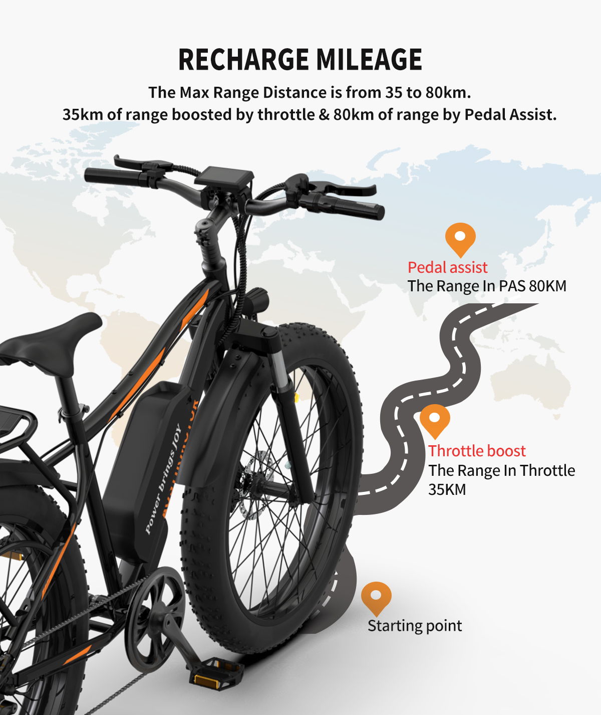 S07 - B 26" 750W Electric Bike Fat Tire P7 48V 12.5Ah Removable Lithium Battery For Adults With Detachable Rear Rack Fender - Black