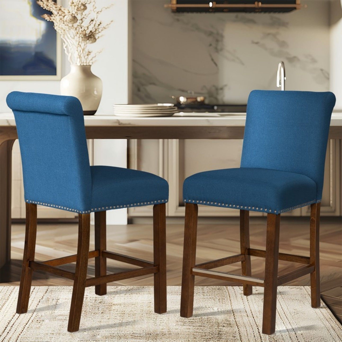 Upholstered Counter Stool With Nailhead Trim (Set of 2)