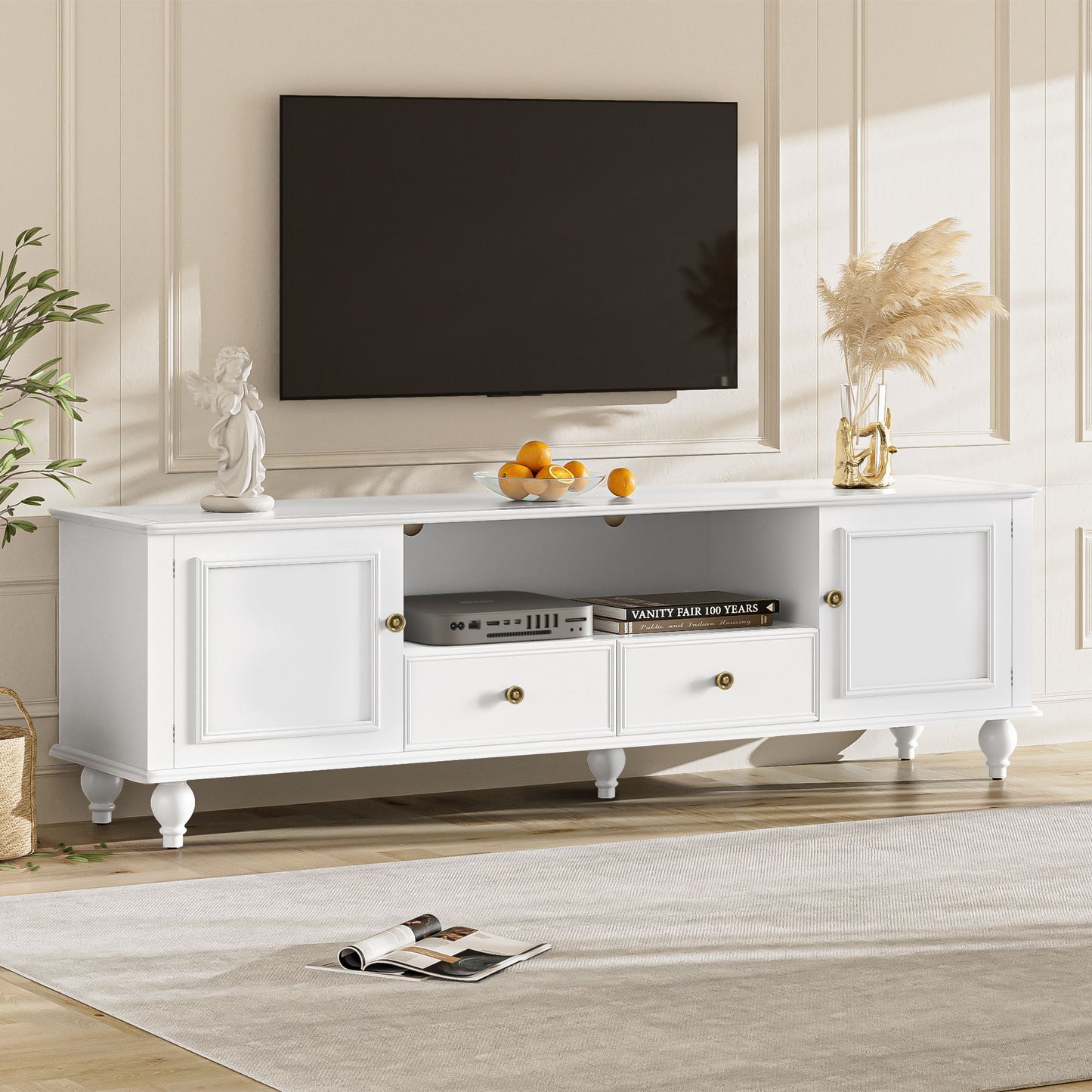 TV Stand For TVs Up To 80", Entertainment Center With Open Compartment