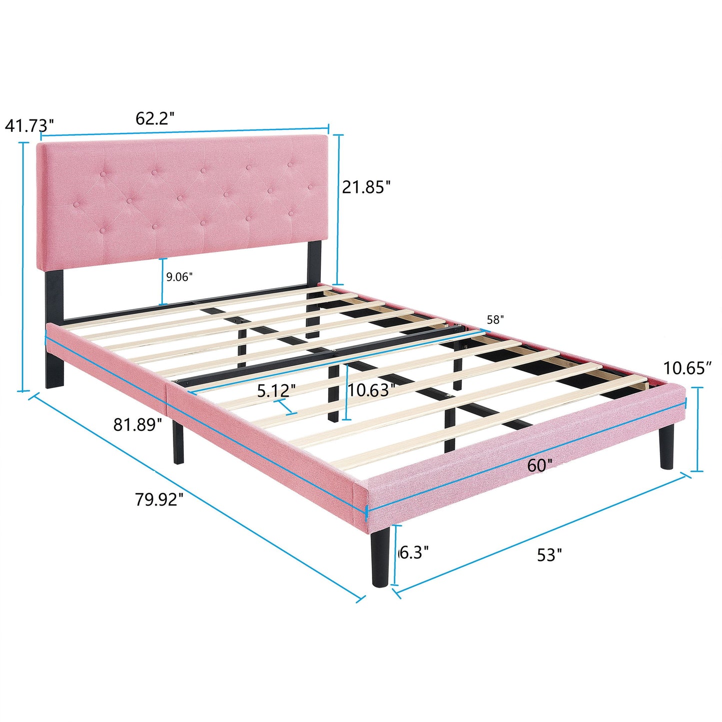 Modern Upholstered Platform Bed Frame With Button Tufted Linen Fabric Headboard