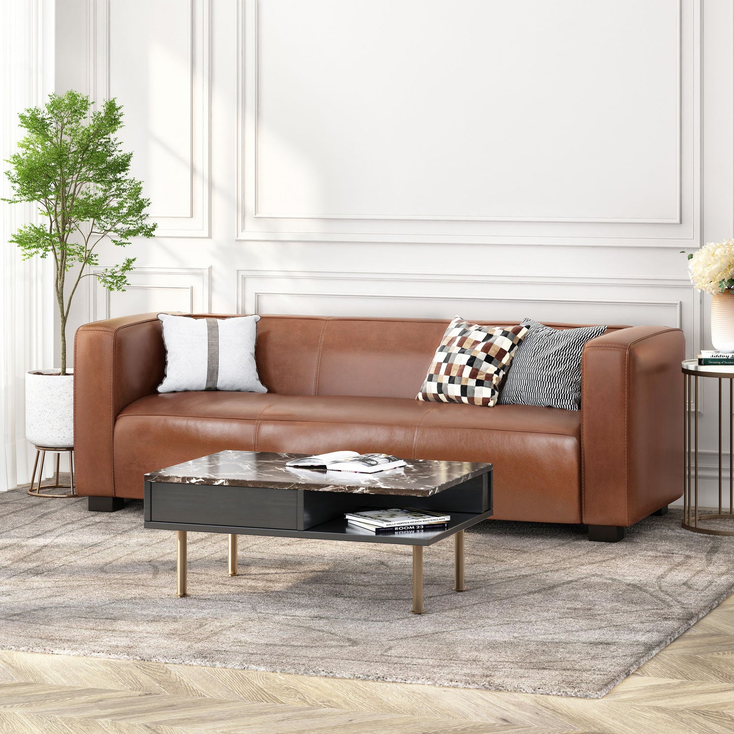 Contemporary 3 Seater Sofa With Tuxedo Design