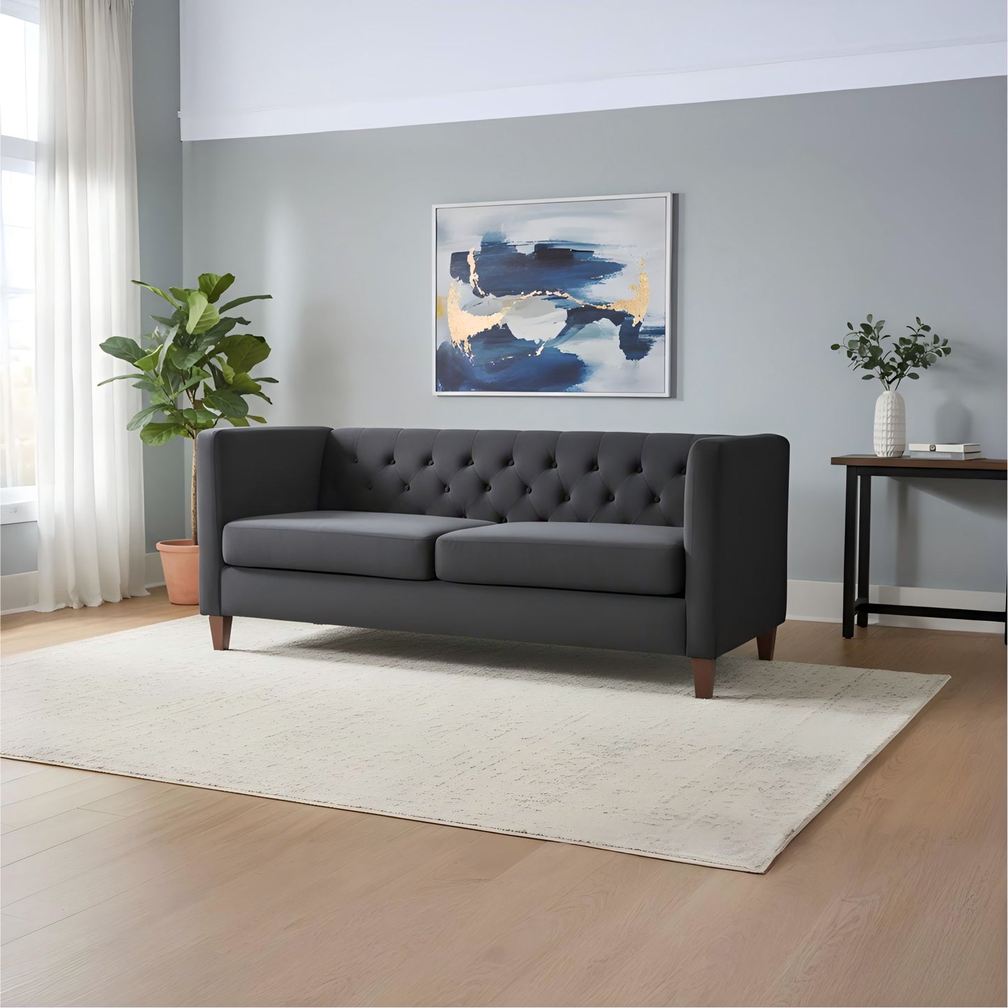 Button Tufted 3 Seater Sofa For Living Room