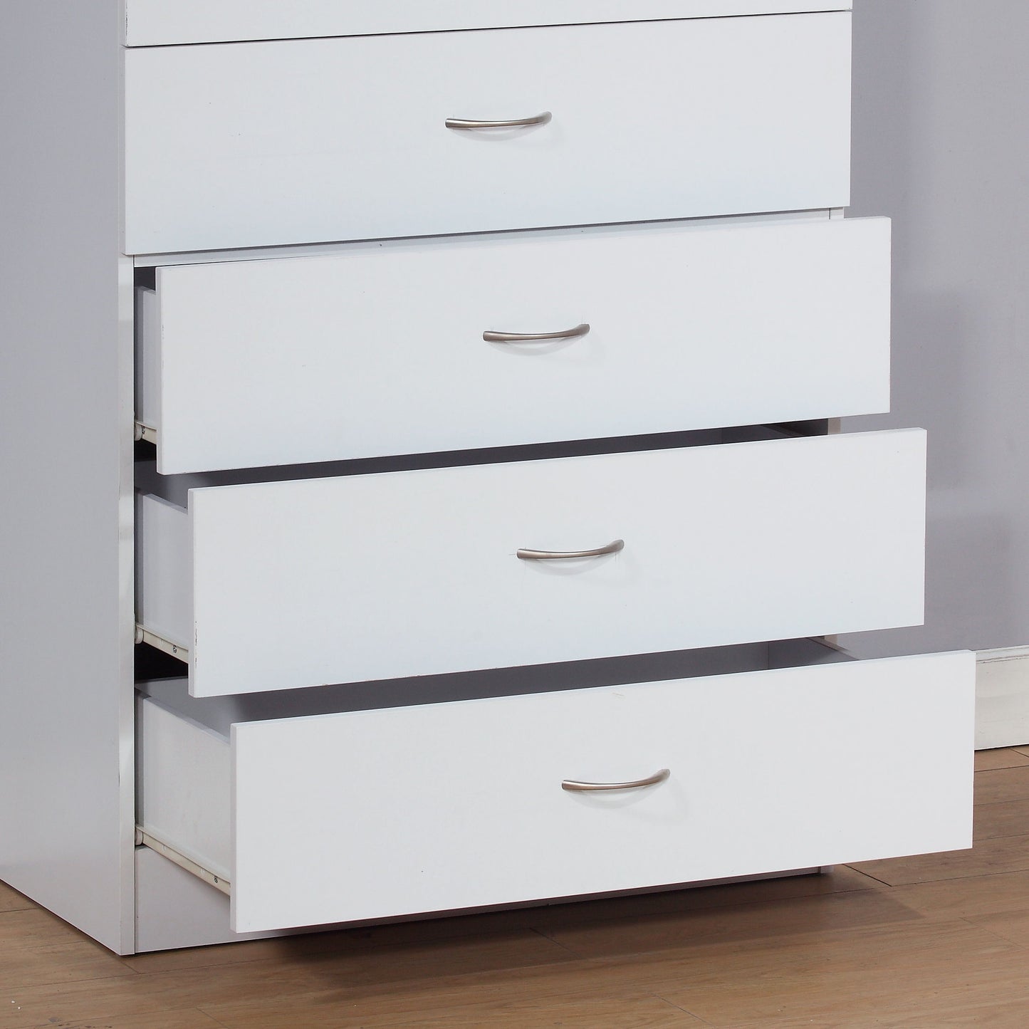 5 Drawer Chest Metal Handles Locking Top Drawer Metal Glide Rails Melamine Laminate