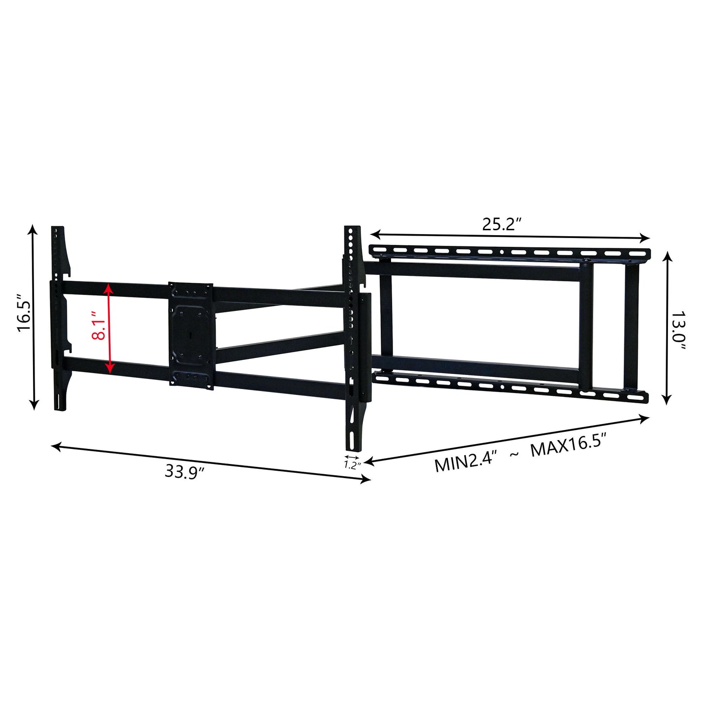 Full Motion TV Wall Mount Bracket For 40 120" TV Dual Arm Tilt & Swivel Vesa 800 X 400 Mm 132 Lbs Load - Black