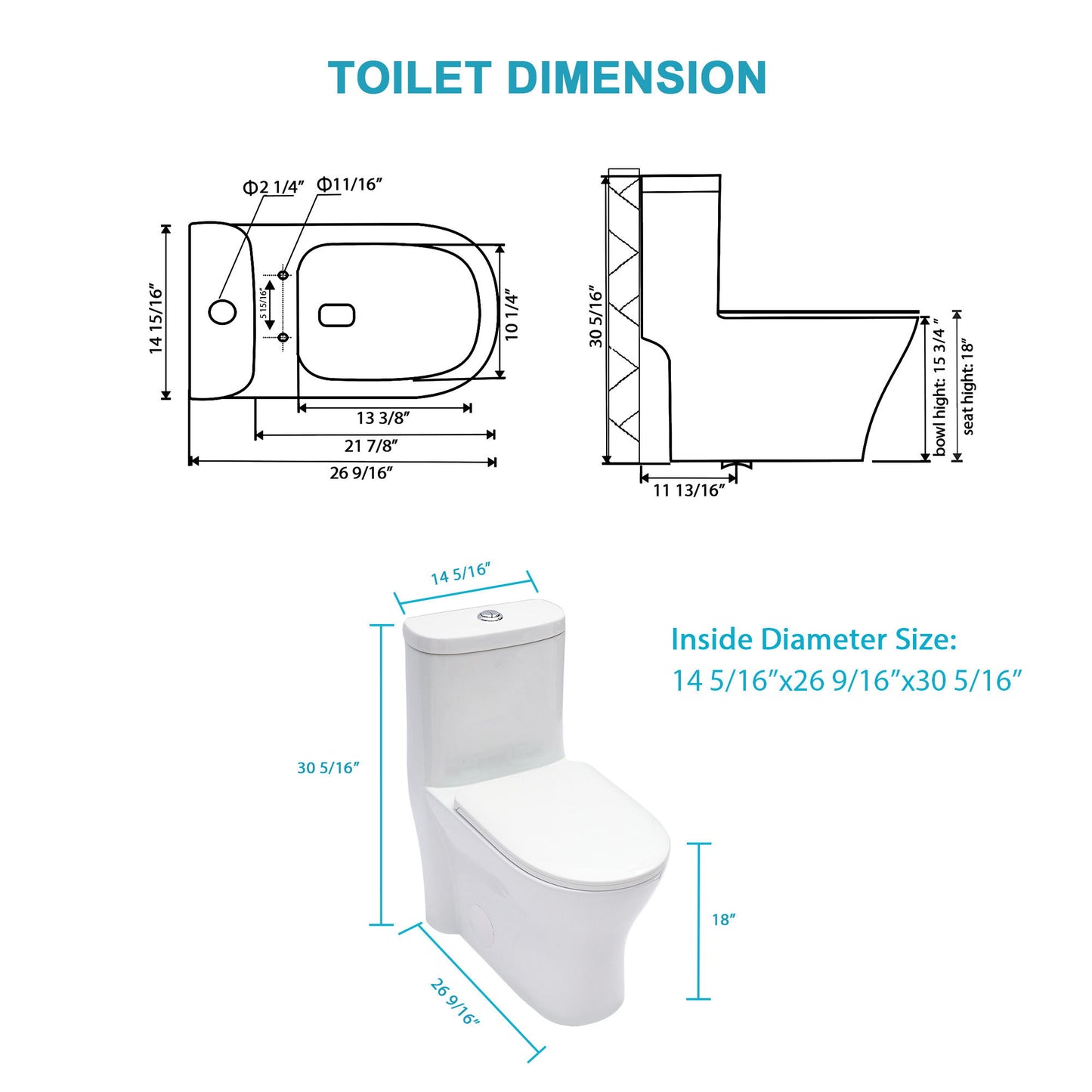 1 Piece Toilet For Bathroom, Dual Flush 1.22/1.6 Gpf, Soft Closing Seat - White