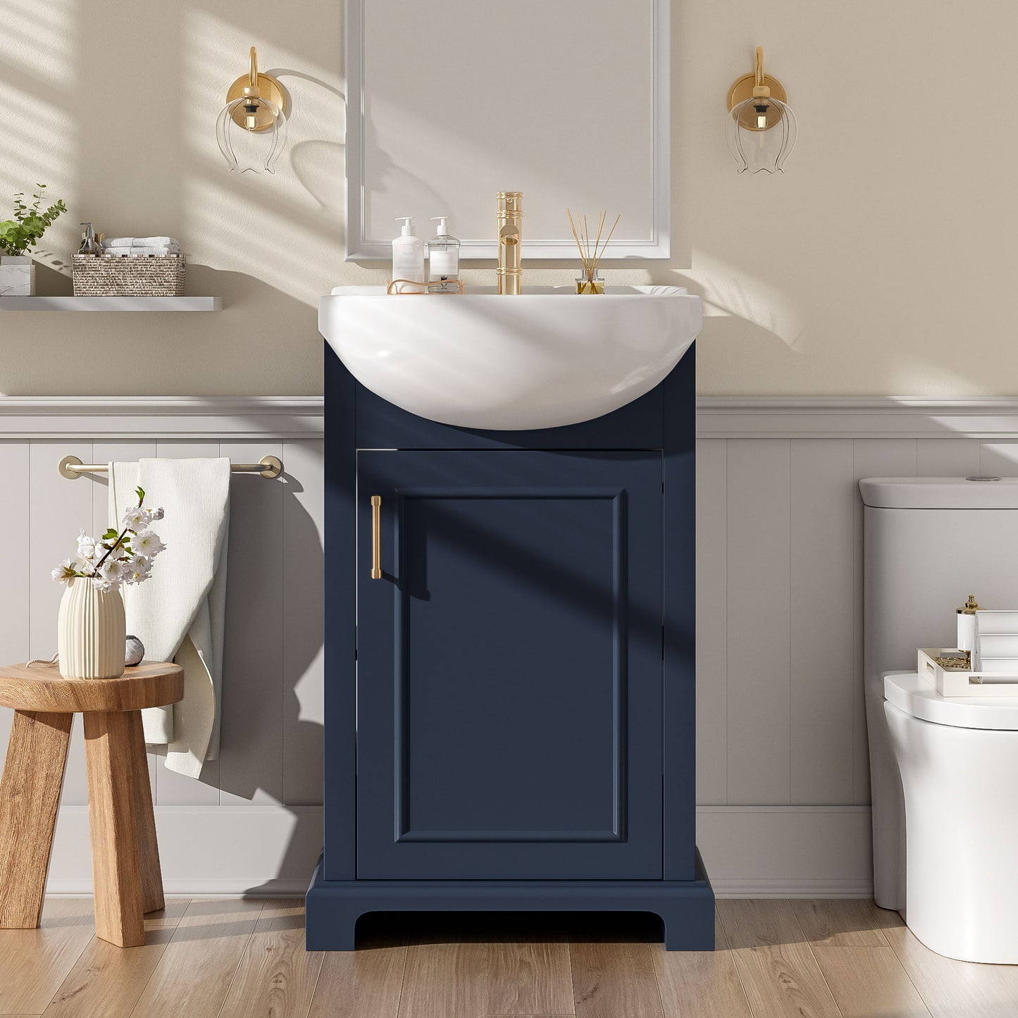 Bathroom Vanity With Bulged Sink, Cabinet, Soft-Close Door, Freestanding Single Unit