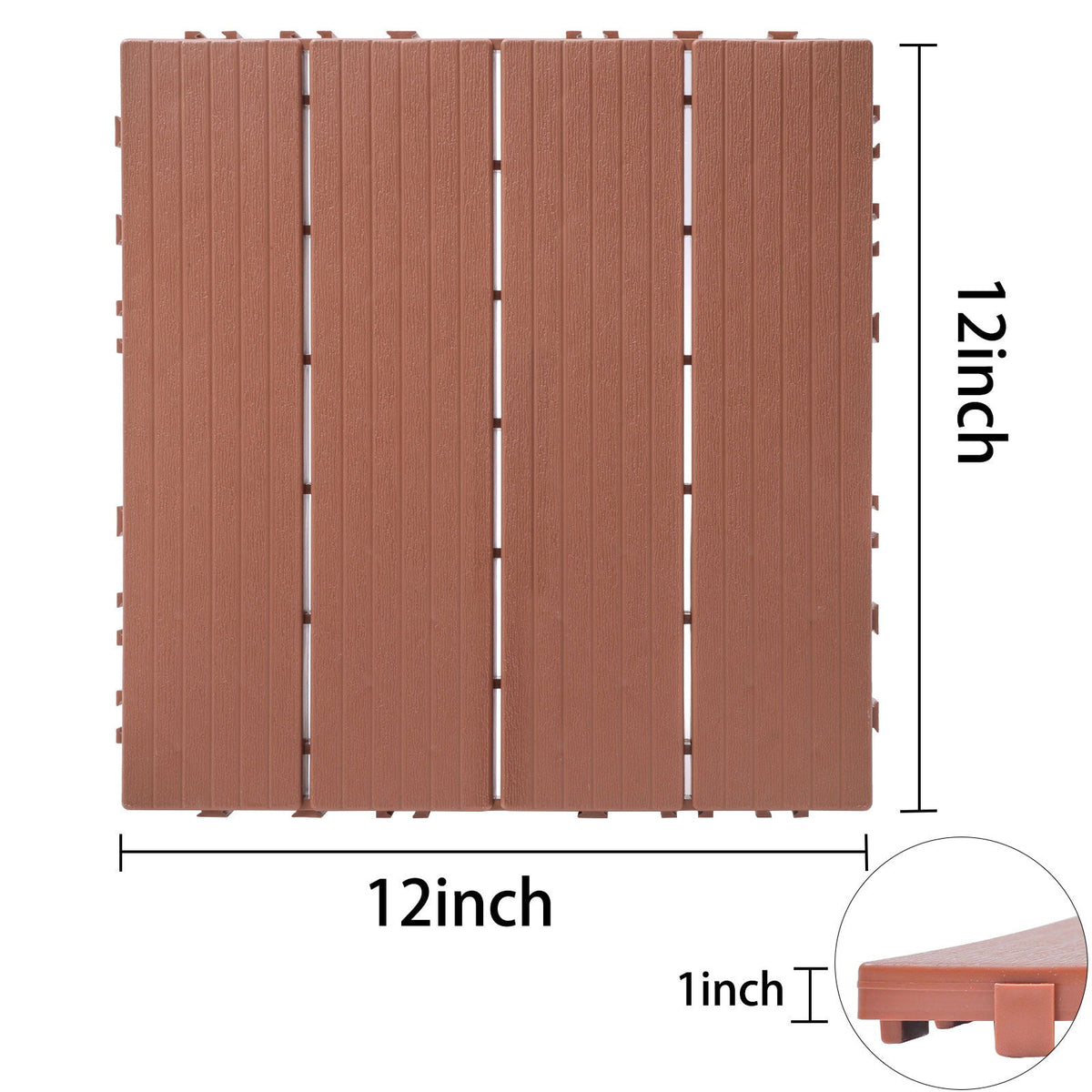 Plastic Interlocking Deck Tiles, Patio Flooring Outdoor Waterproof All Weather Use For Garden Poolside Front / Back Yard (Set of 44) - Mahogany