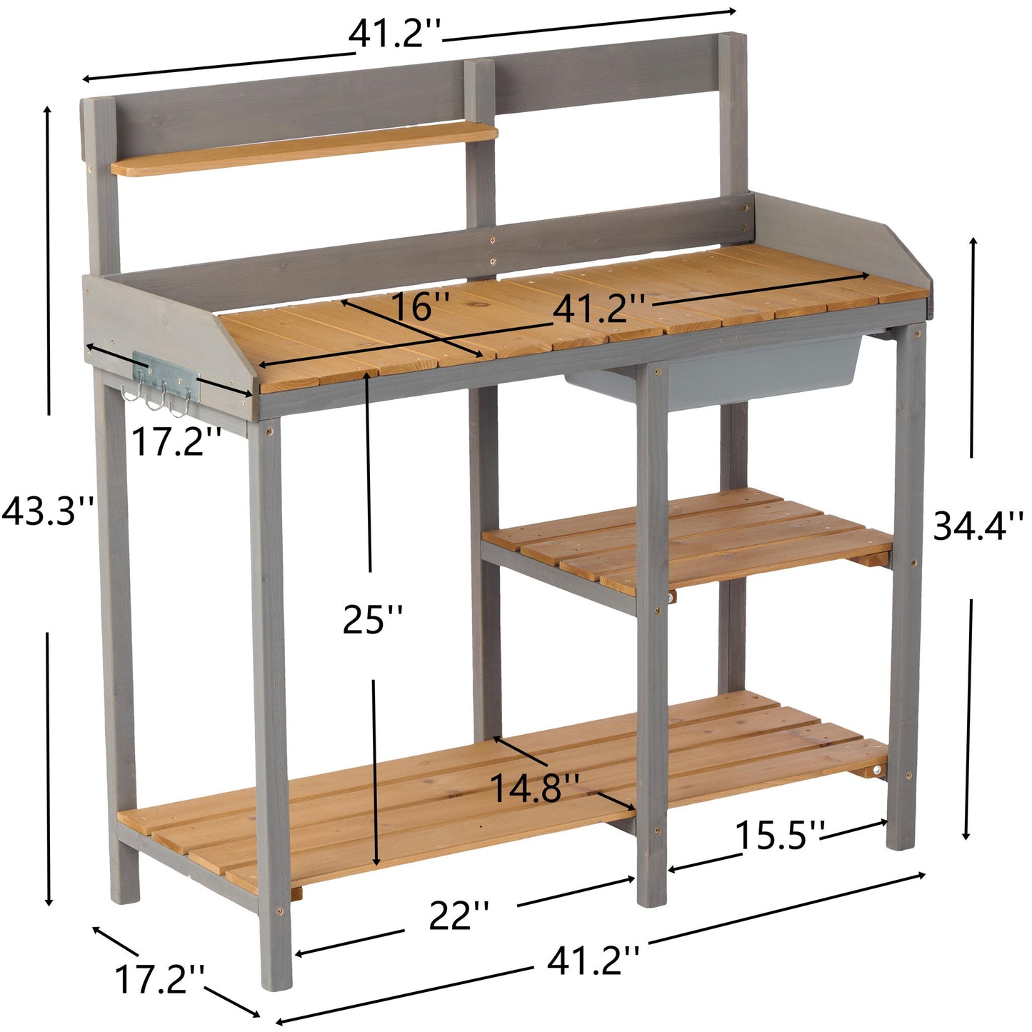 Outdoor Potting - Bench, Workstation Table With Cabinet For Backyard Garden Supplies - Gray / Brown