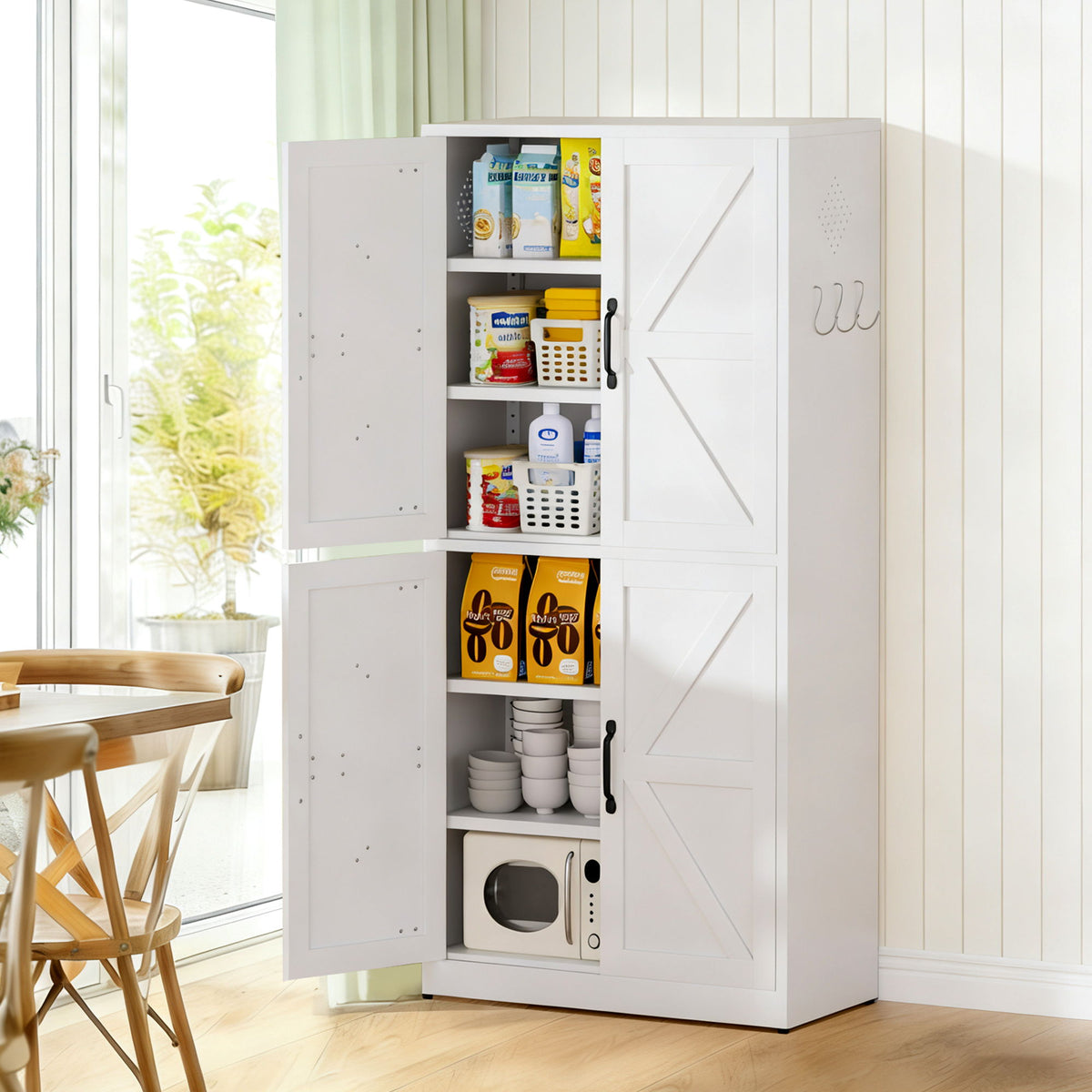 Kitchen Pantry Cabinet With Adjustable Shelves, Heavy Duty Storage - White